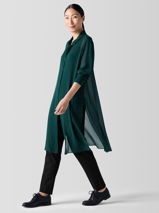 Sheer Silk Georgette Classic Collar Long Shirt