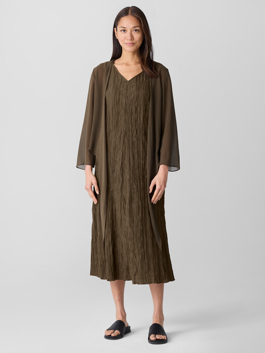Crushed Silk V-Neck Dress
