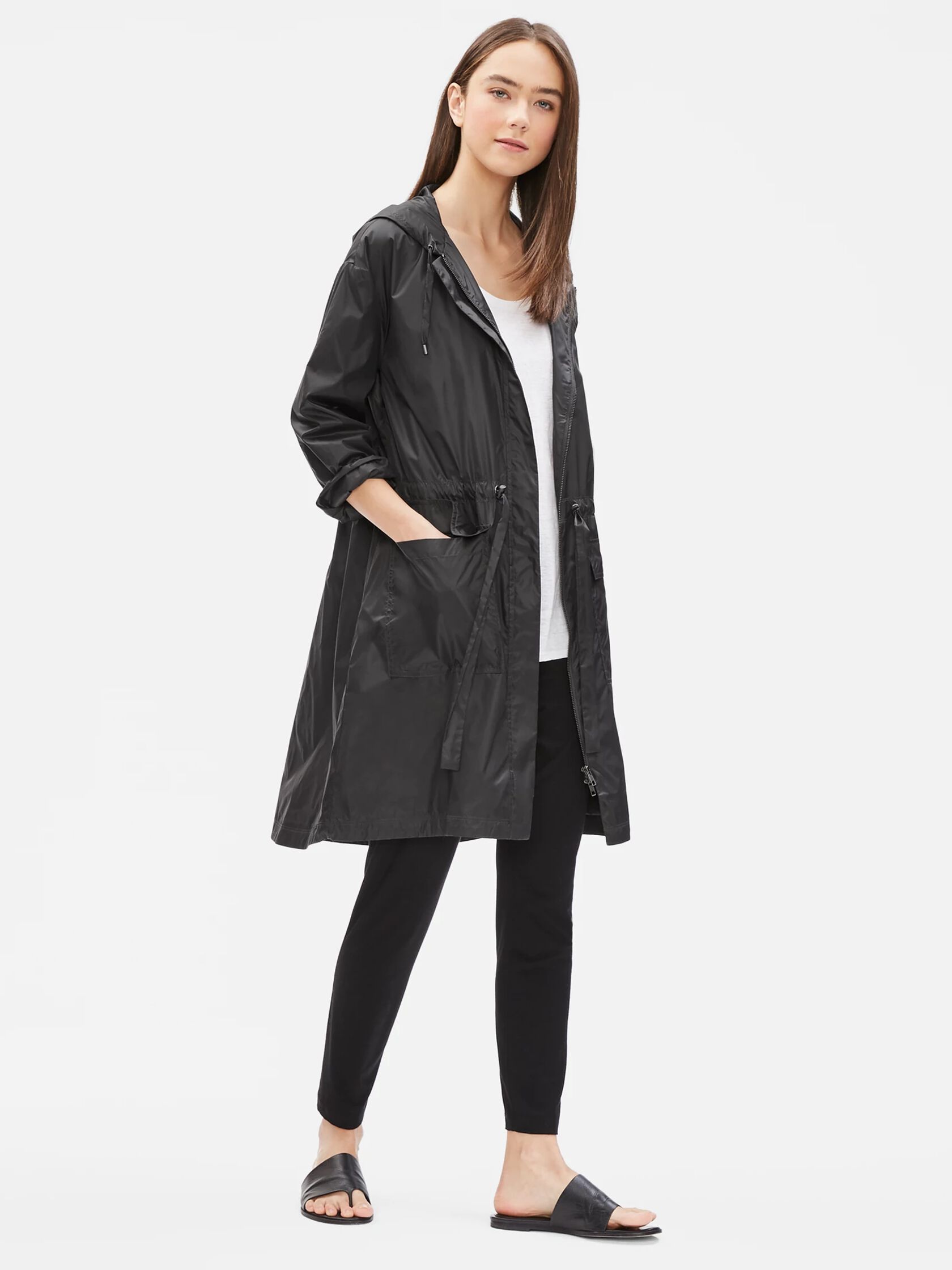 eileen fisher hooded raincoat