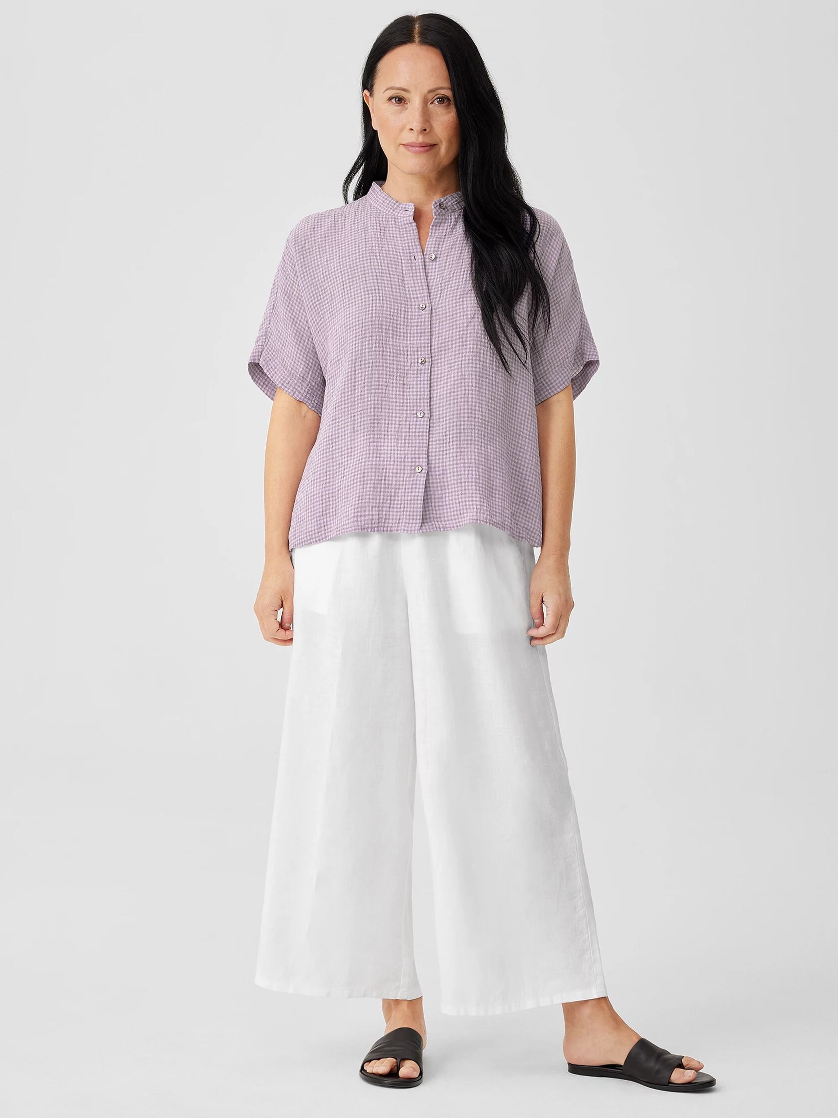 Puckered Organic Linen Short-Sleeve Shirt