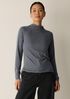 M&eacute;lange Sheer Cotton Blend Knit Funnel Neck Top