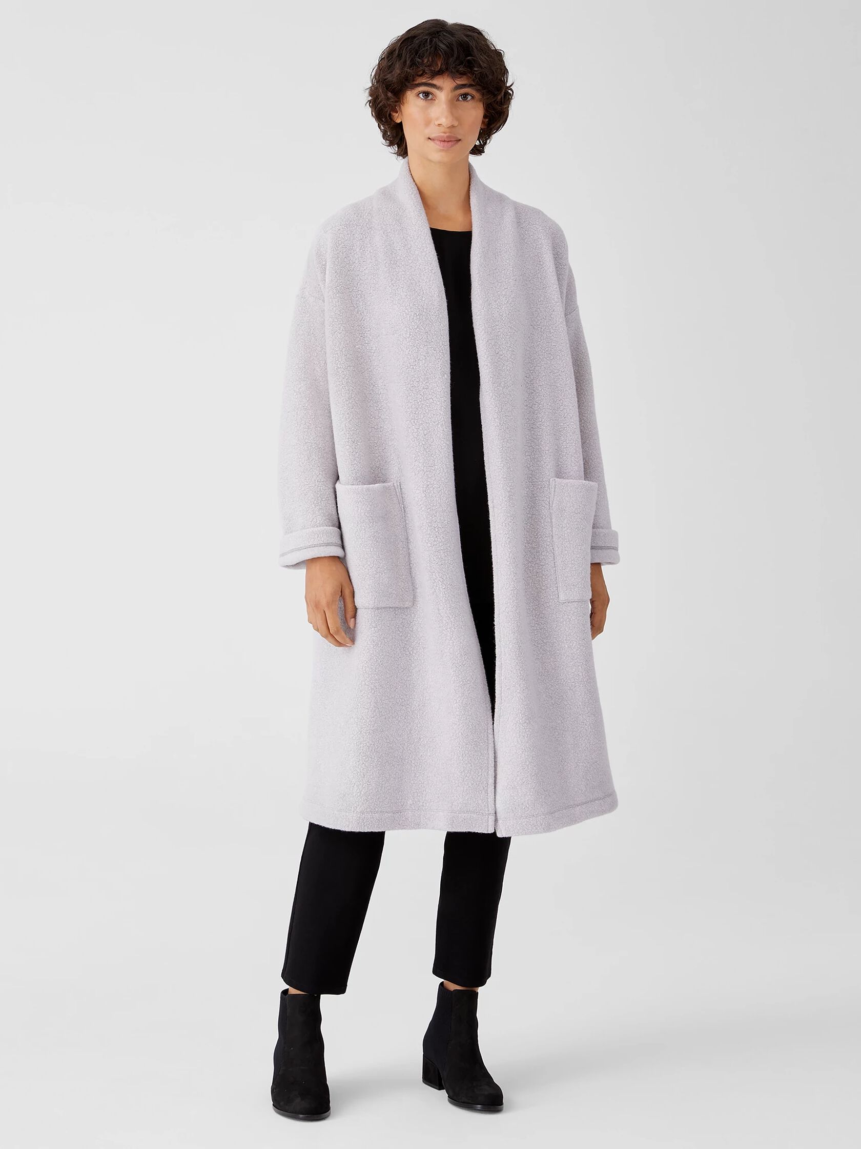 Boucle Wool Knit Long Coat