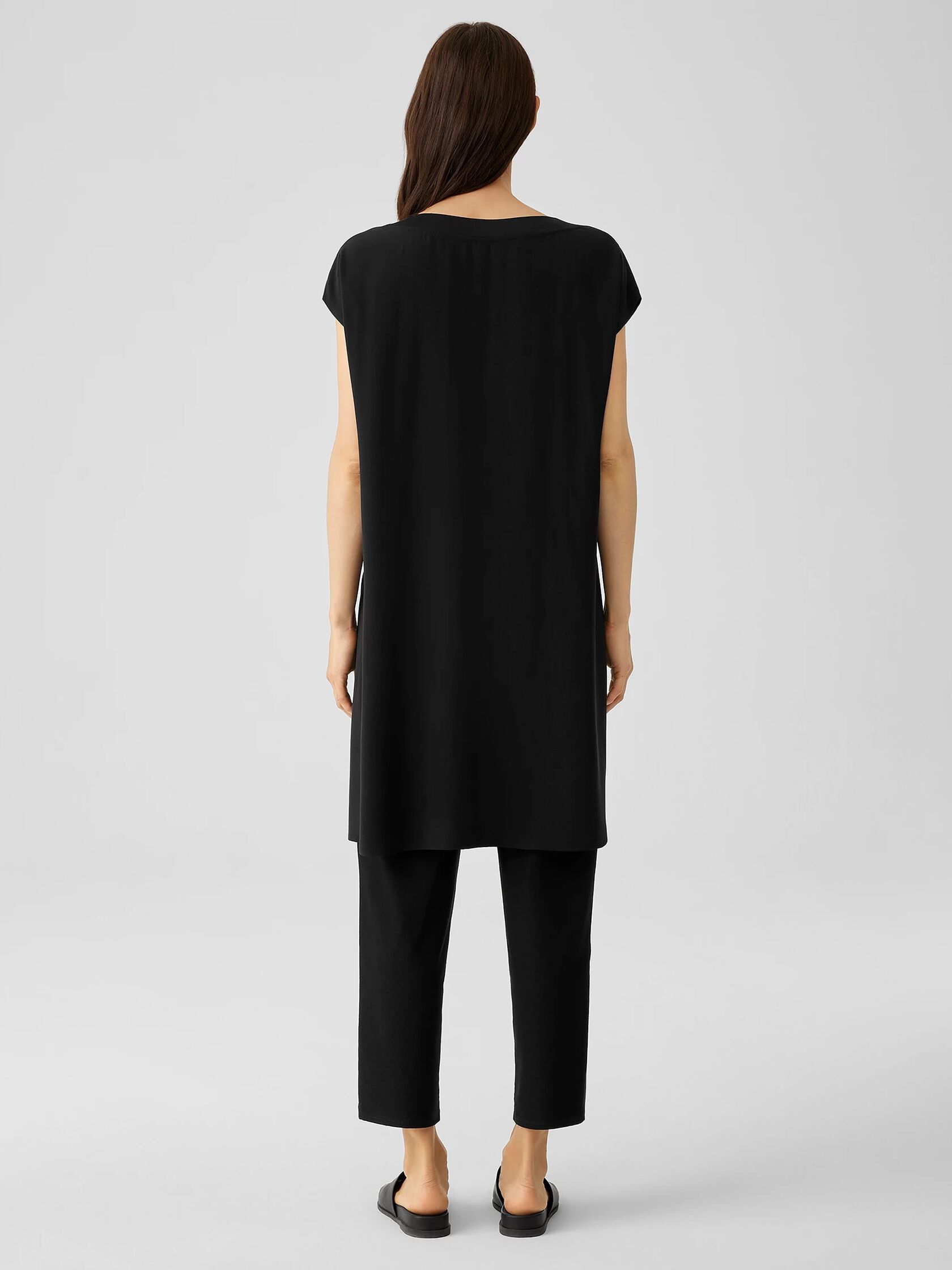 Silk Georgette Crepe Bateau Neck Long Top