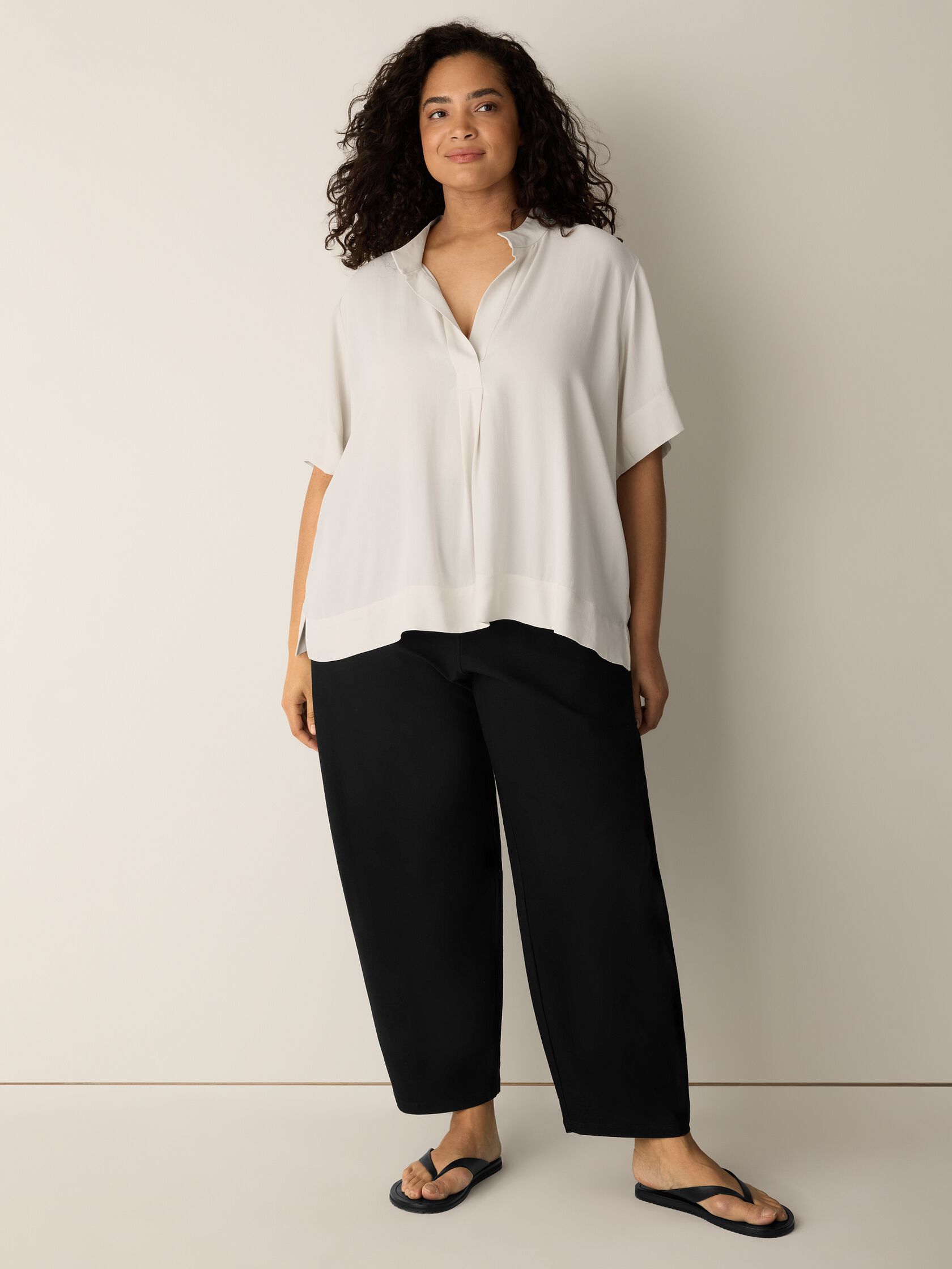 Silk Georgette Crepe Split Neck Top