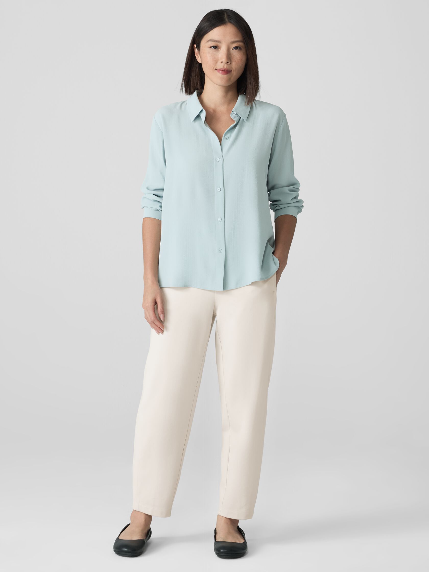 Silk Georgette Crepe Classic Collar Shirt