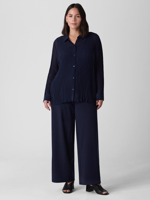 Crinkled Sheer Silk Georgette Classic Collar Shirt