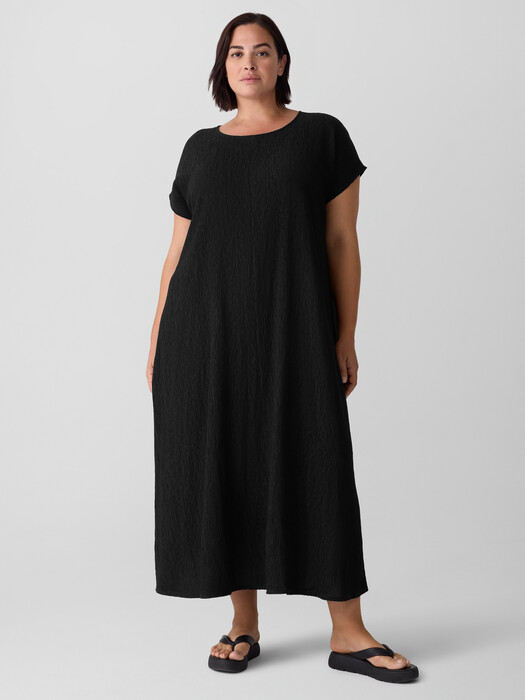Woven Plissé Round Neck Dress