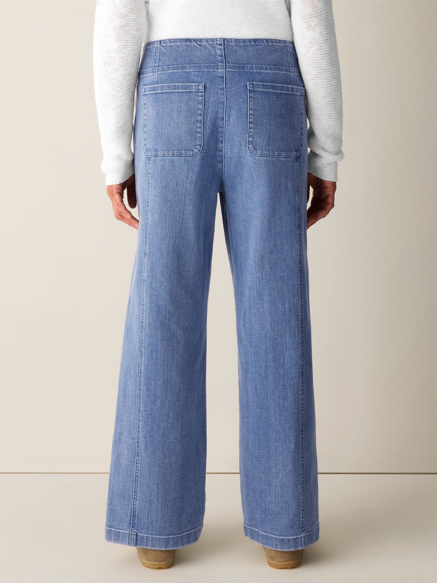 Cotton Stretch Denim Wide-Leg Trouser