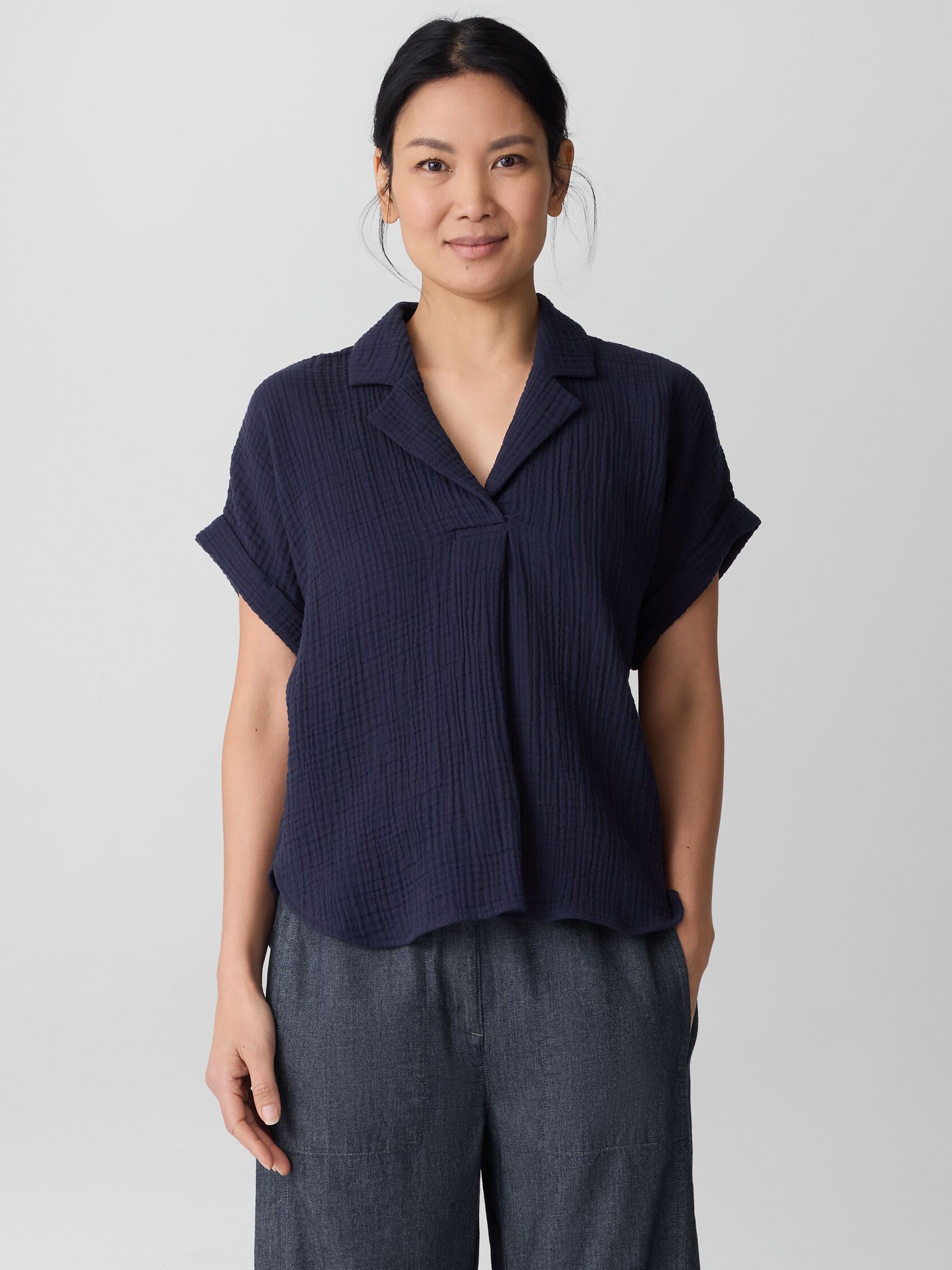 Organic Cotton Lofty Gauze Notch Collar Top