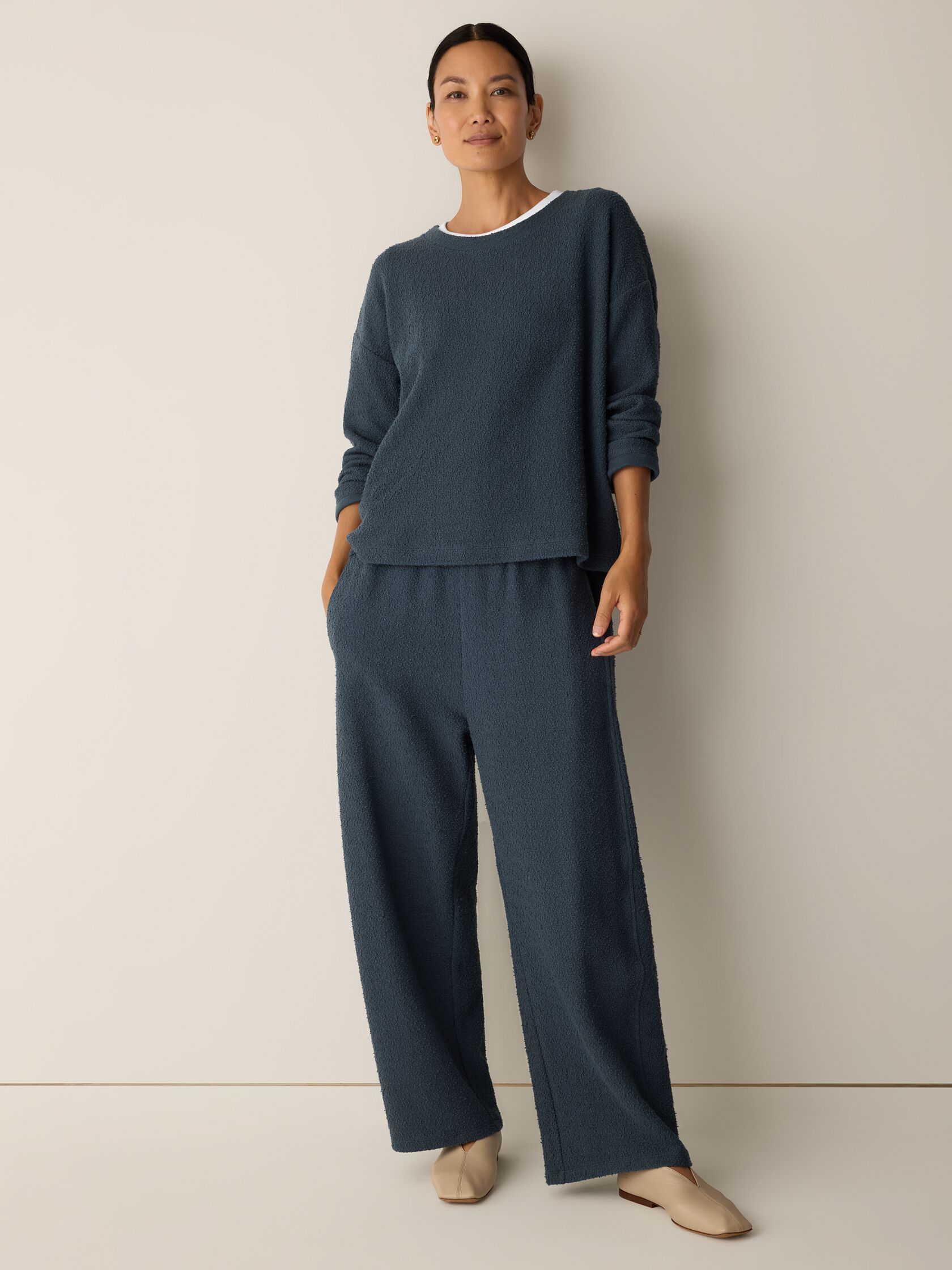 Organic Cotton Boucle Knit Barrel Pant