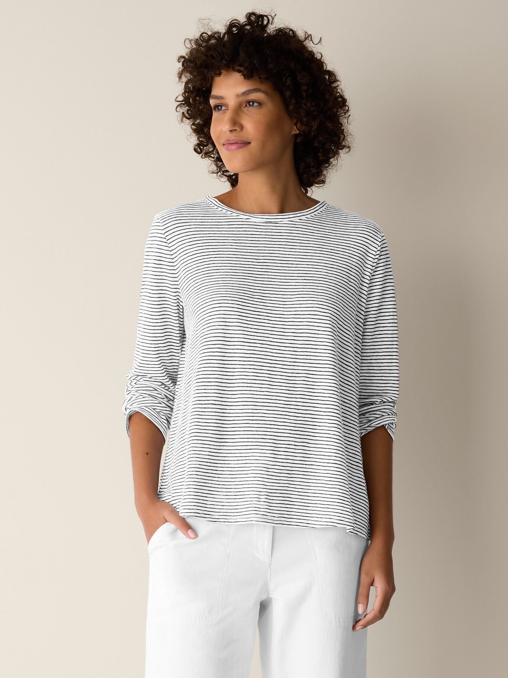 Striped Organic Linen Jersey Long-Sleeve Tee