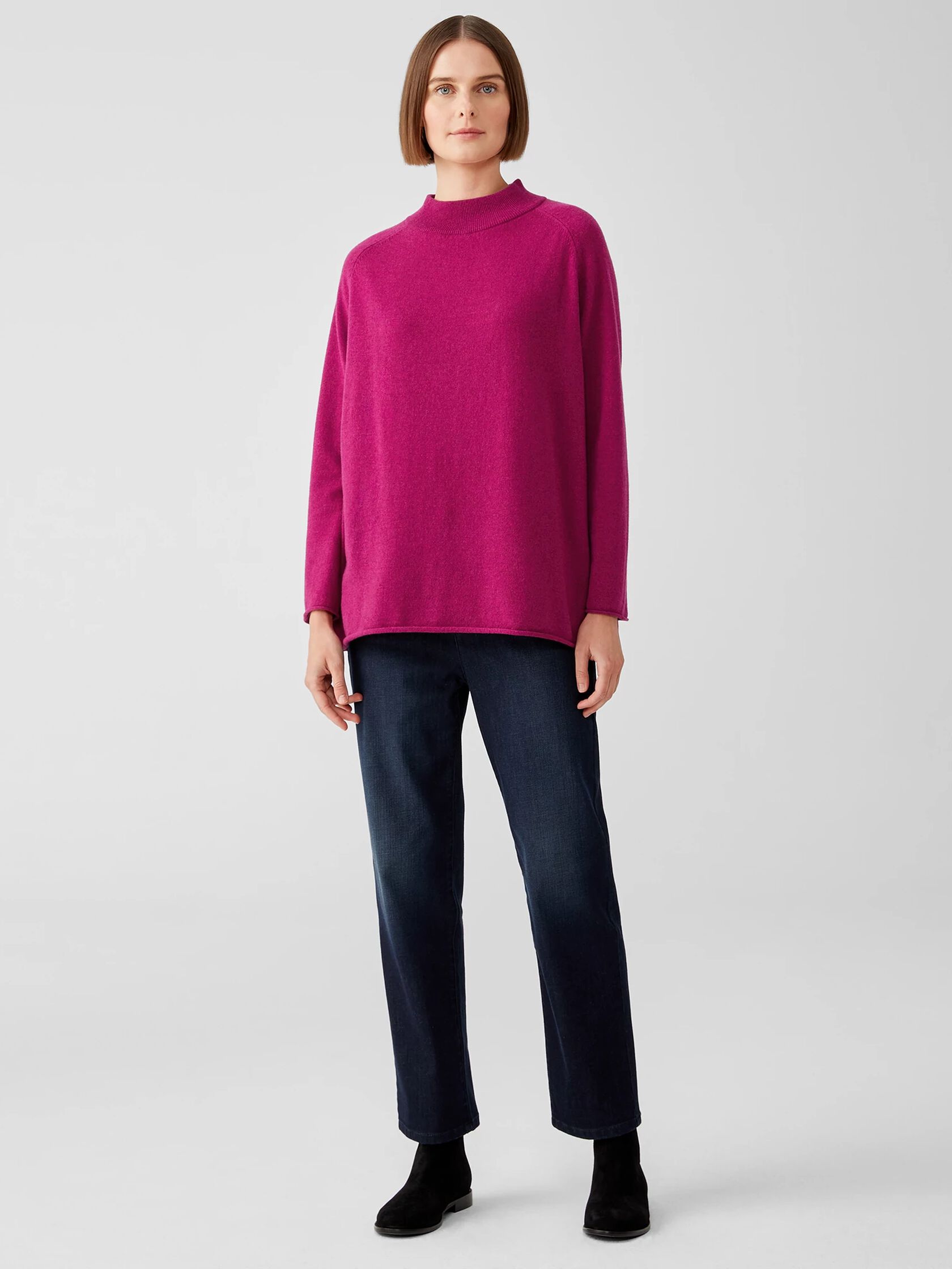 Recycled Cashmere Wool Mock Neck Box-Top