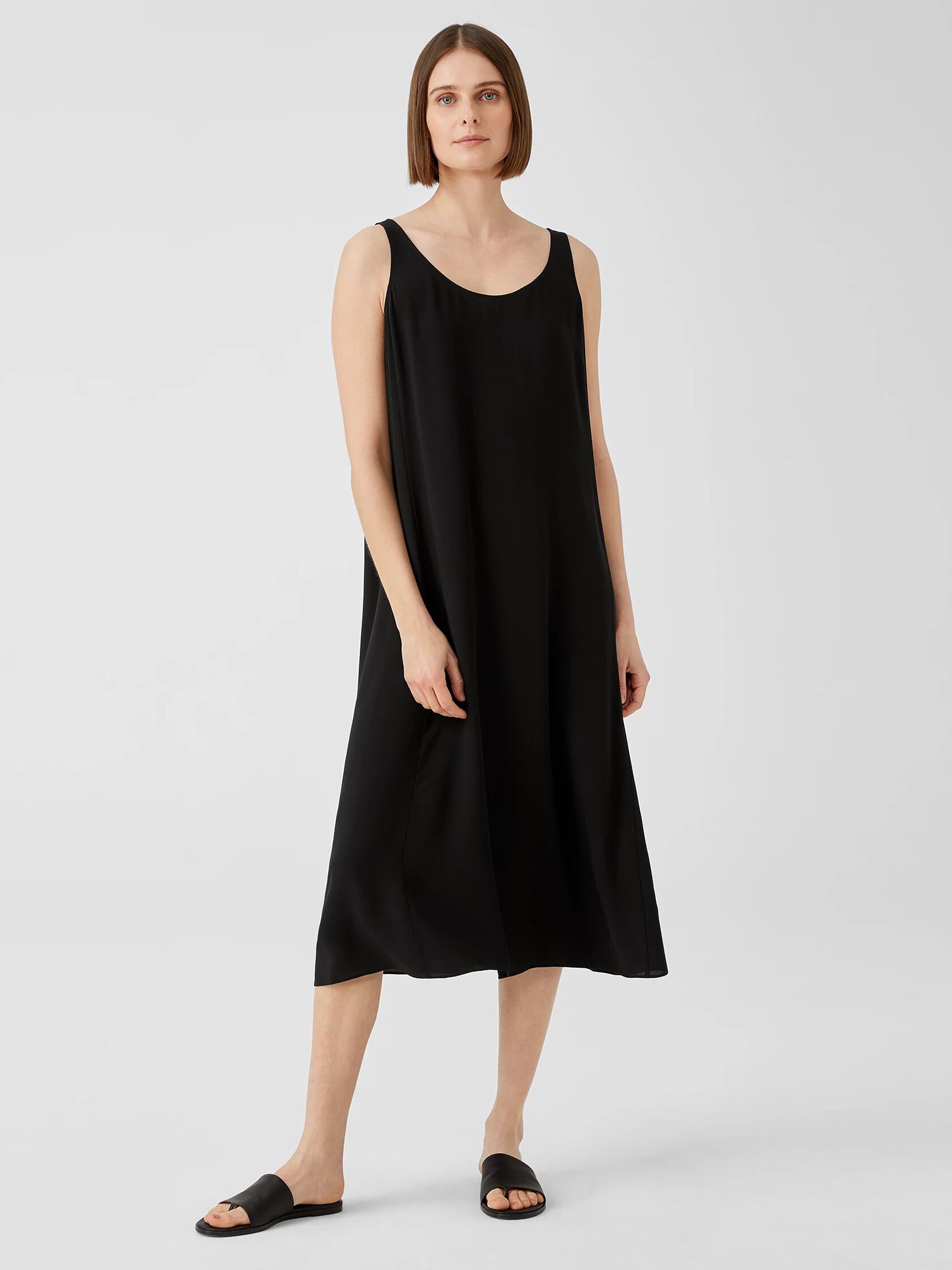 Silk Georgette Crepe Scoop Neck Dress