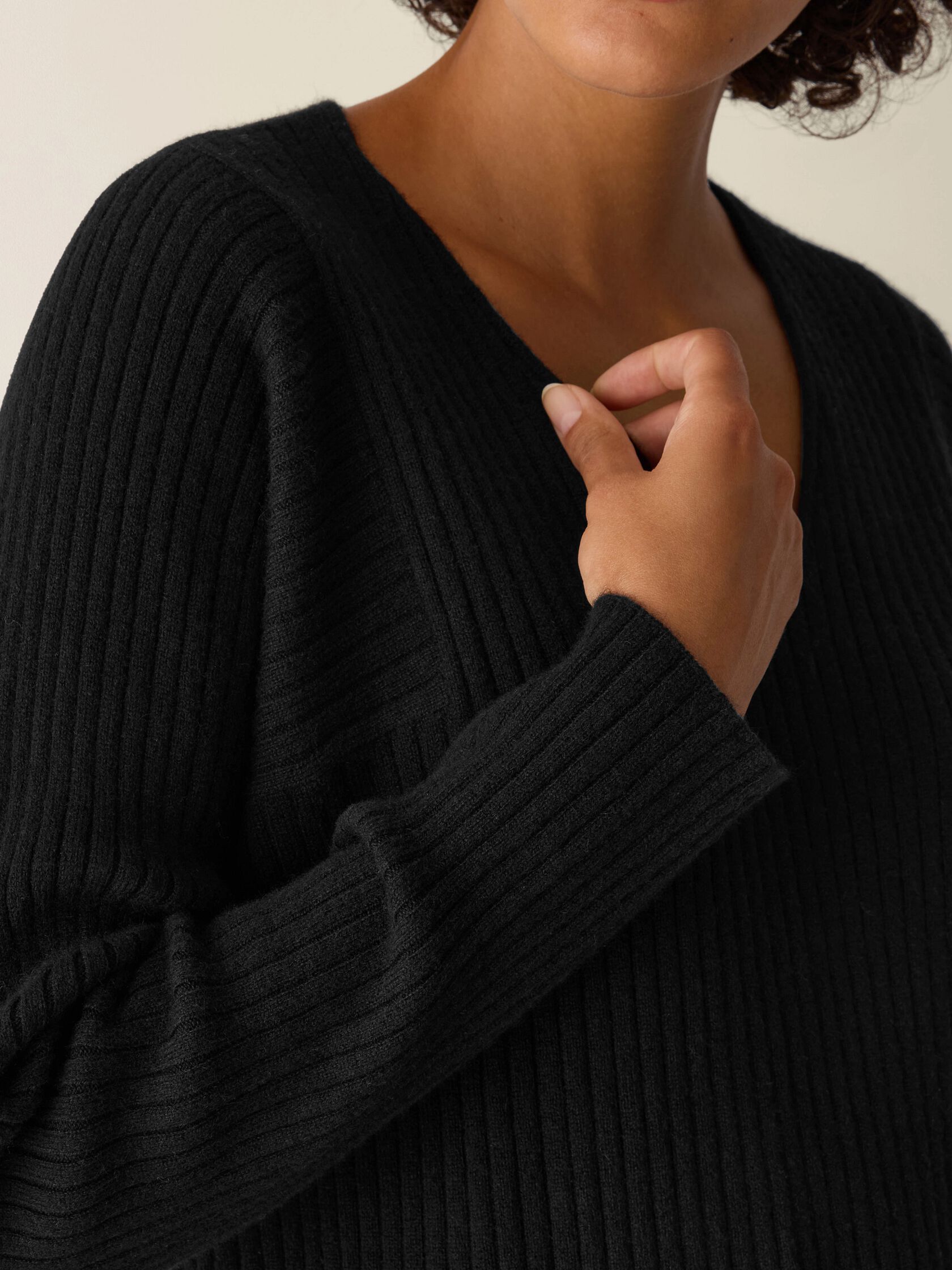 Italian Cashmere Ribbed V-Neck Top