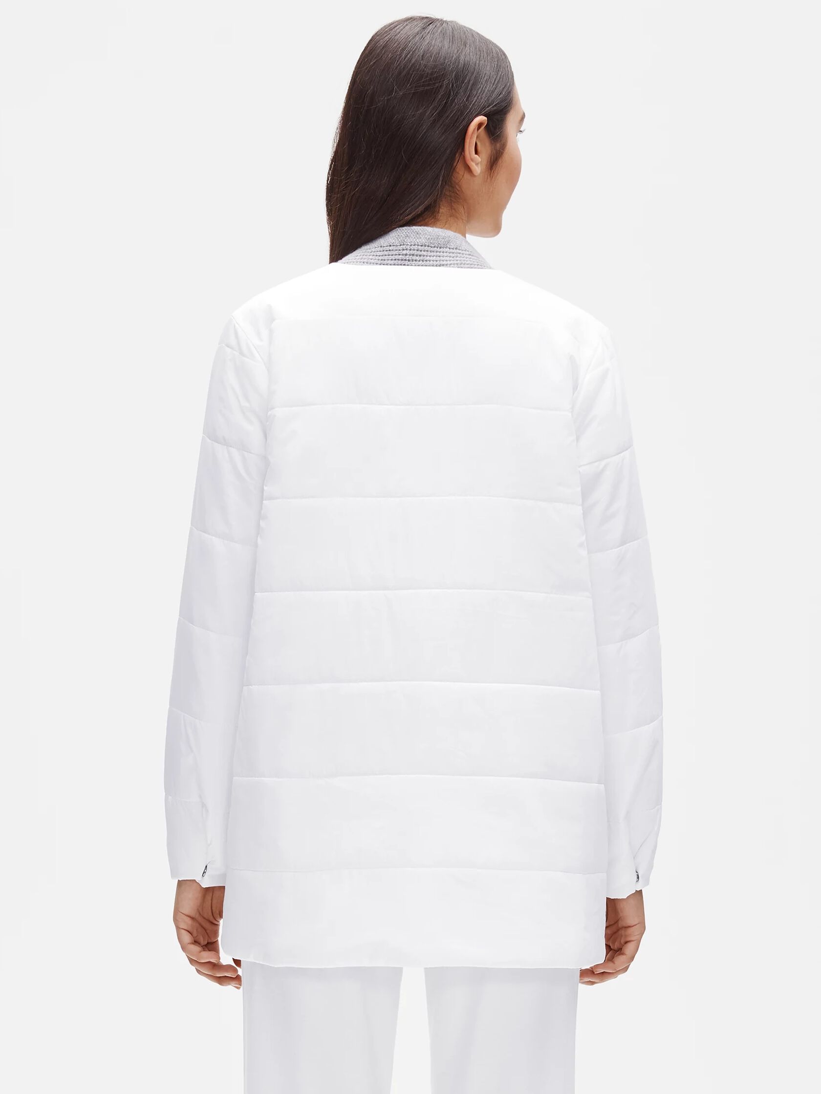 Eggshell Recycled Nylon Round Neck Coat