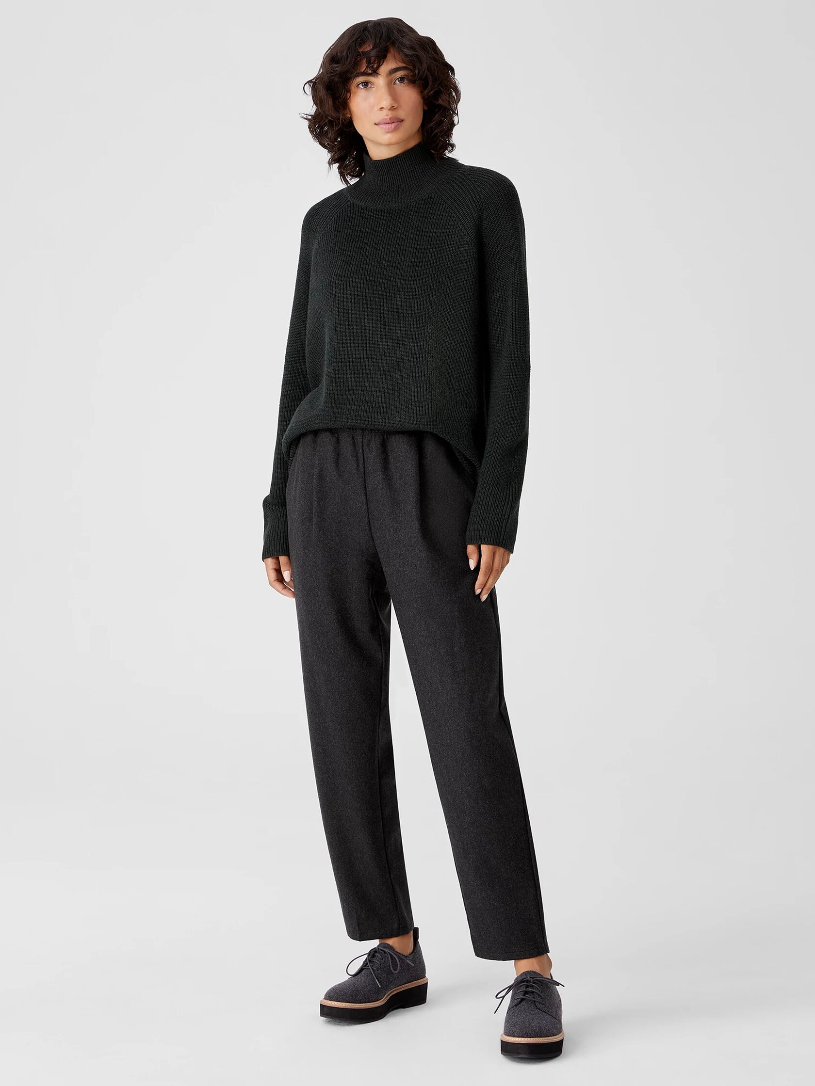 Soft Wool Flannel Pleated Tapered Pant | EILEEN FISHER