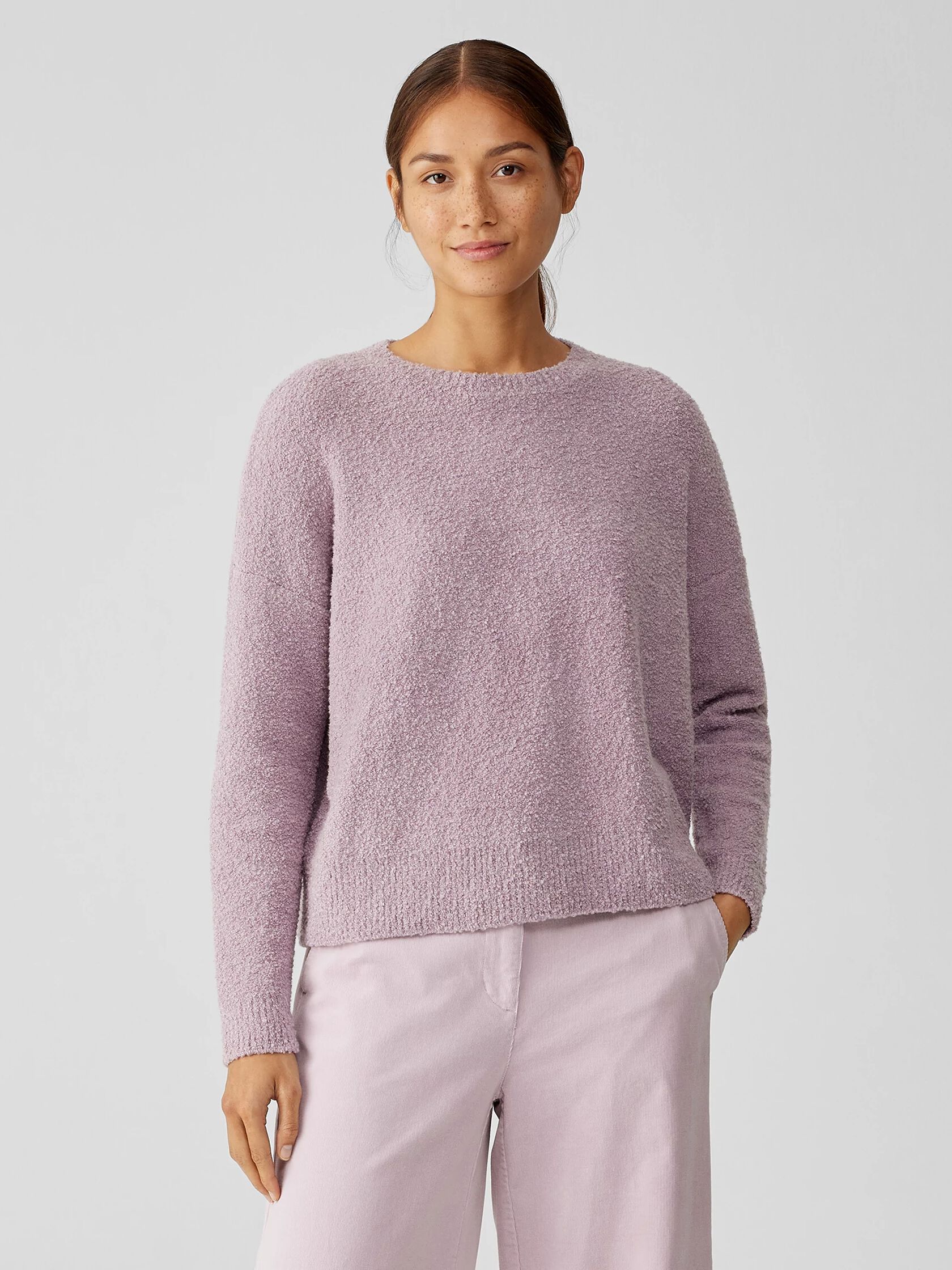 Cotton Boucle Crew Neck Box-Top