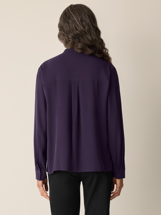 Silk Georgette Crepe Band Collar Top