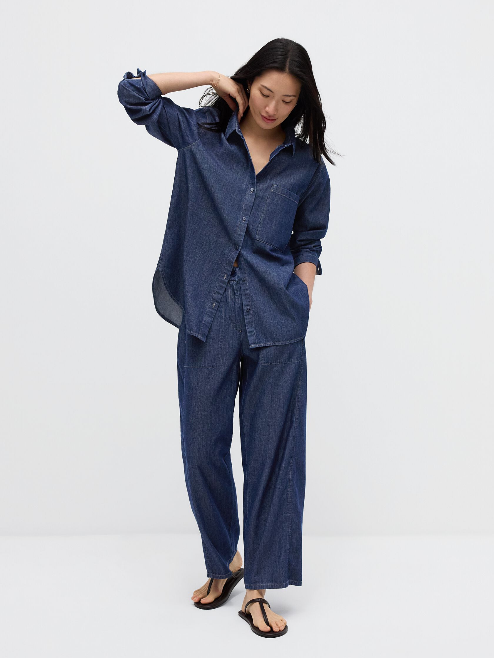 Lightweight Organic Cotton Denim Classic Collar Long Shirt