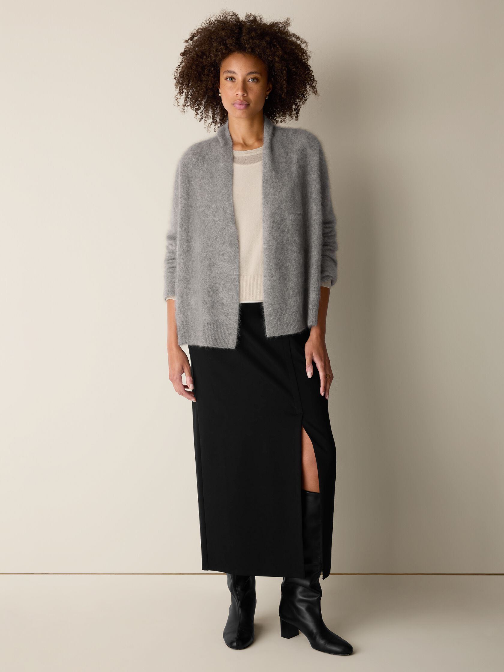 Cashmere Fluff High Collar Cardigan