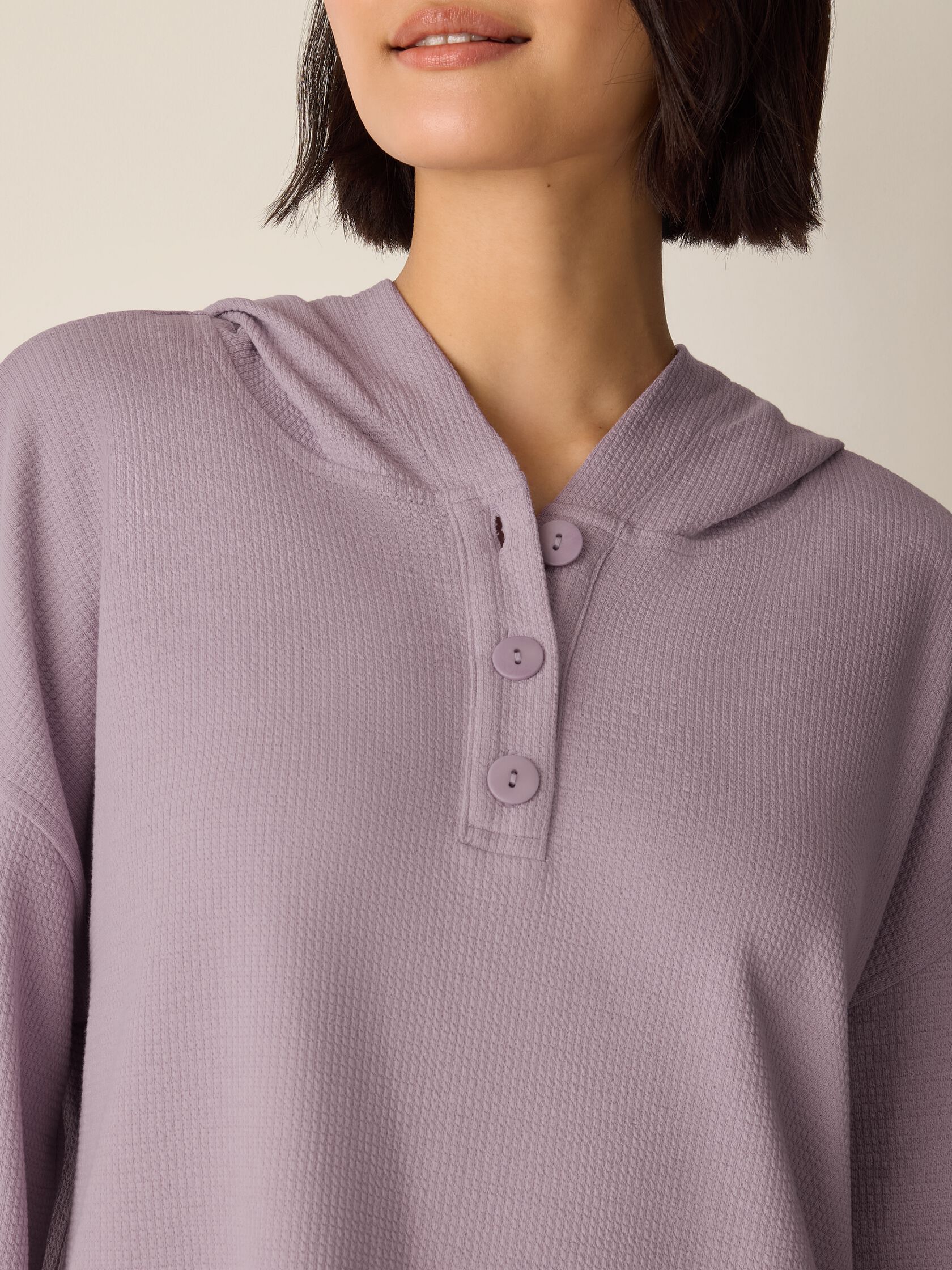 Waffle Cotton Blend Doubleknit Hooded Top