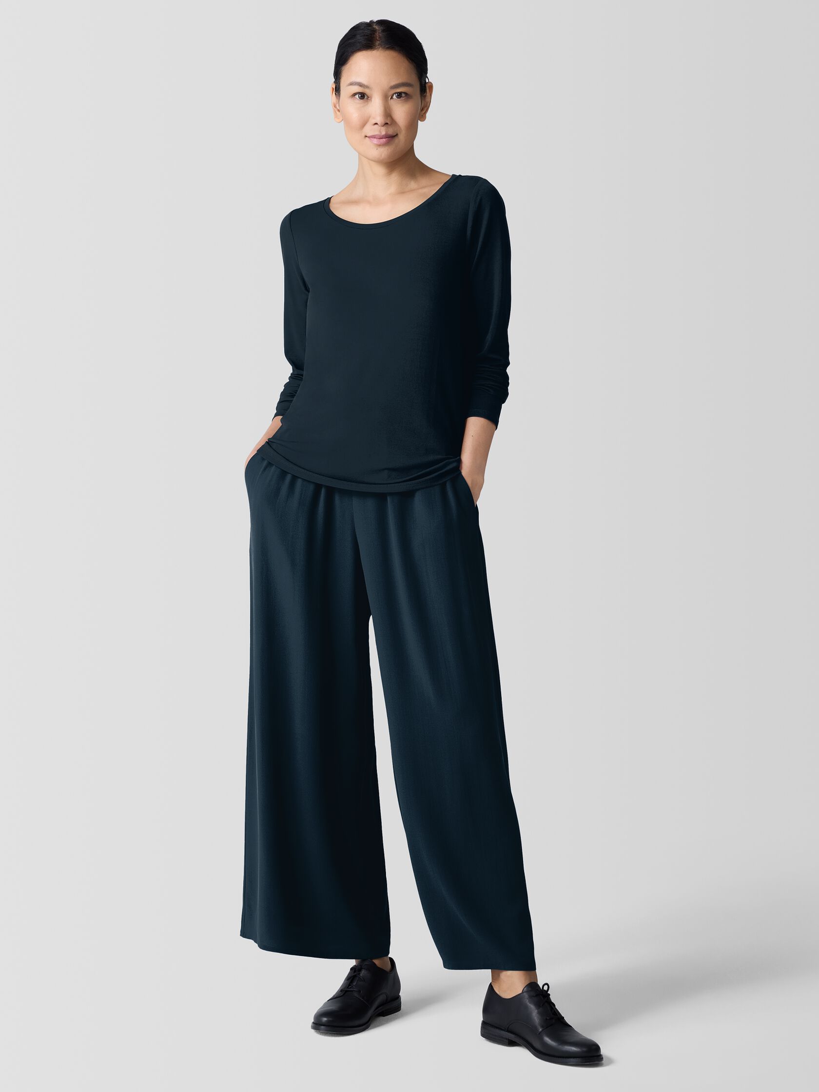 Stretch Silk Jersey Scoop Neck Top