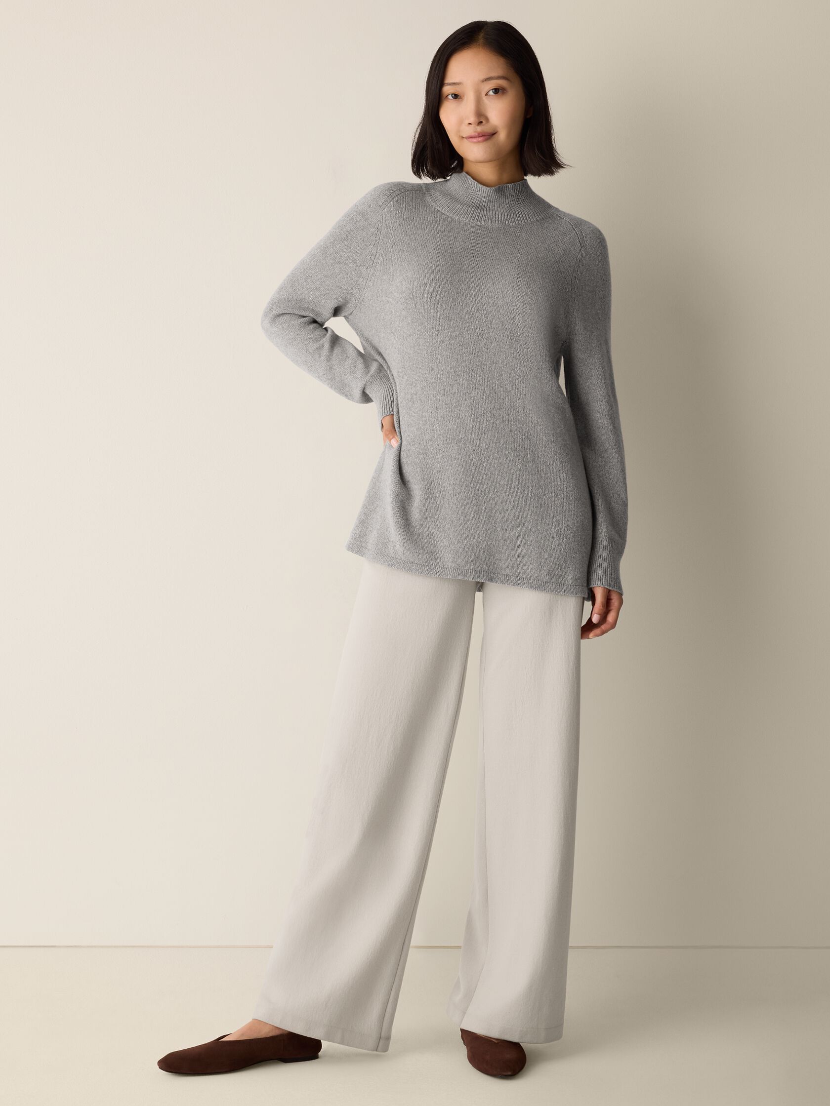 Cotton & Recycled Cashmere Turtleneck Long Top