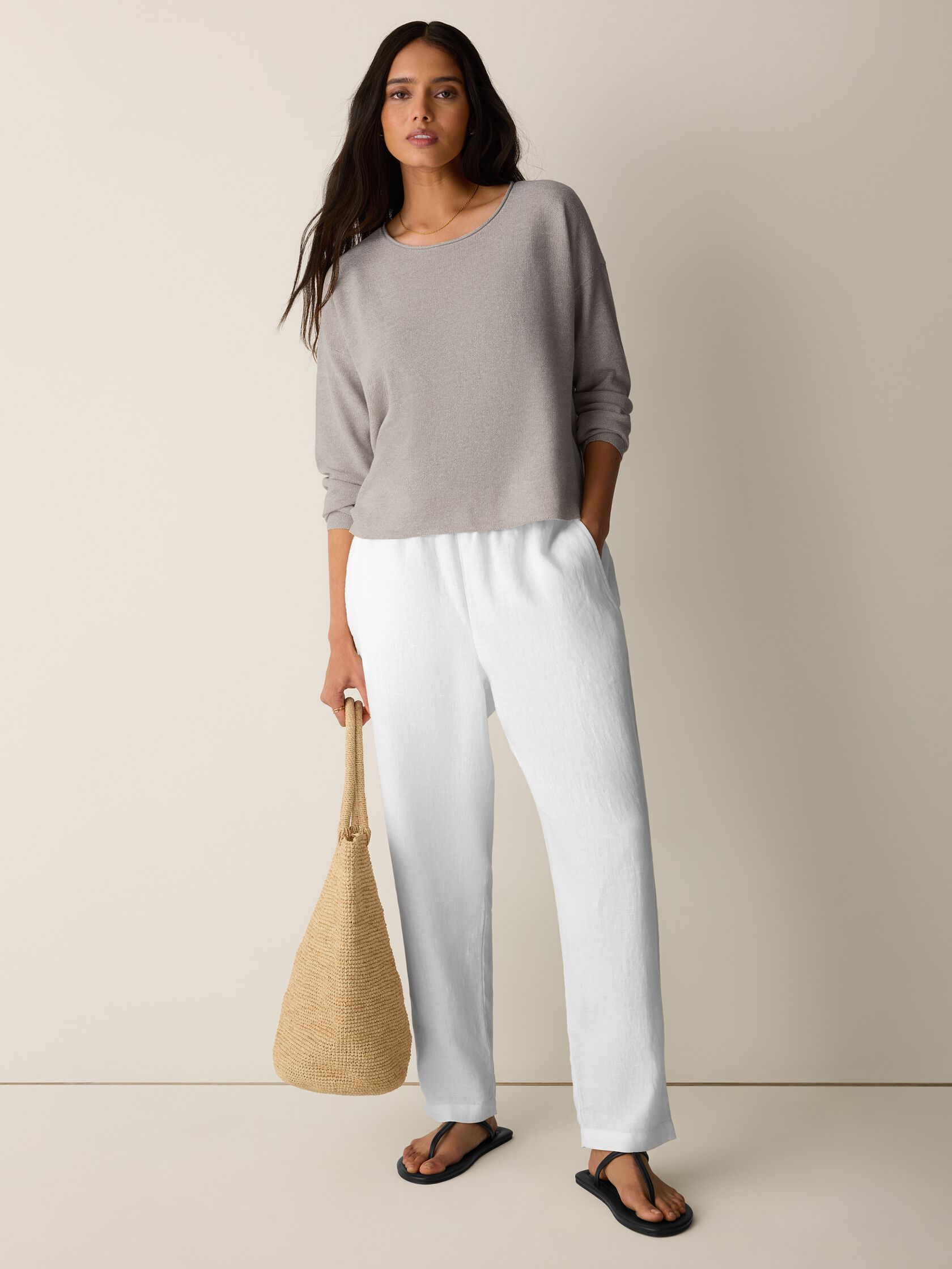 Organic Linen Cotton Jewel Neck Box-Top