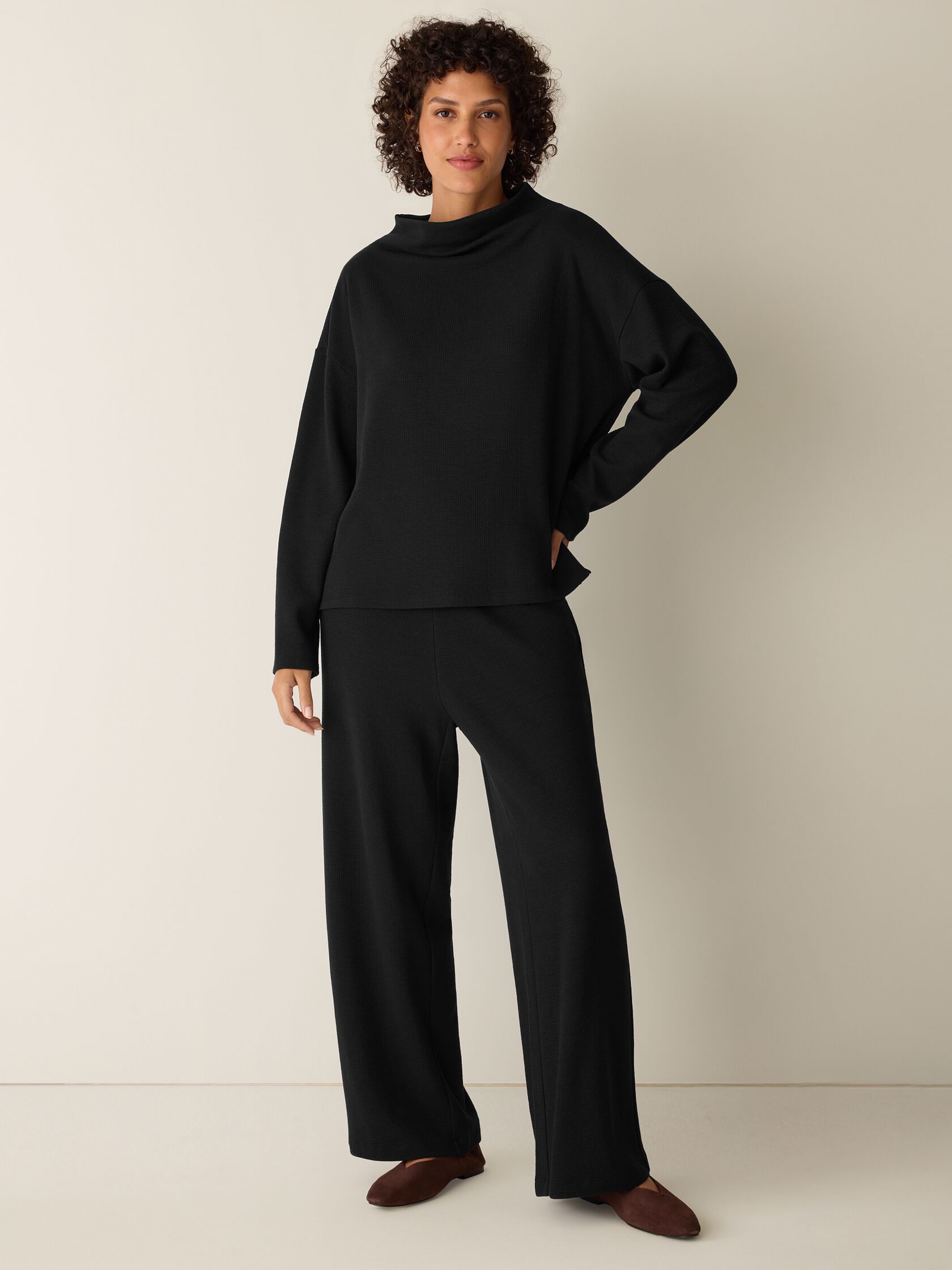 Waffle Cotton Blend Doubleknit Wide-Leg Pant