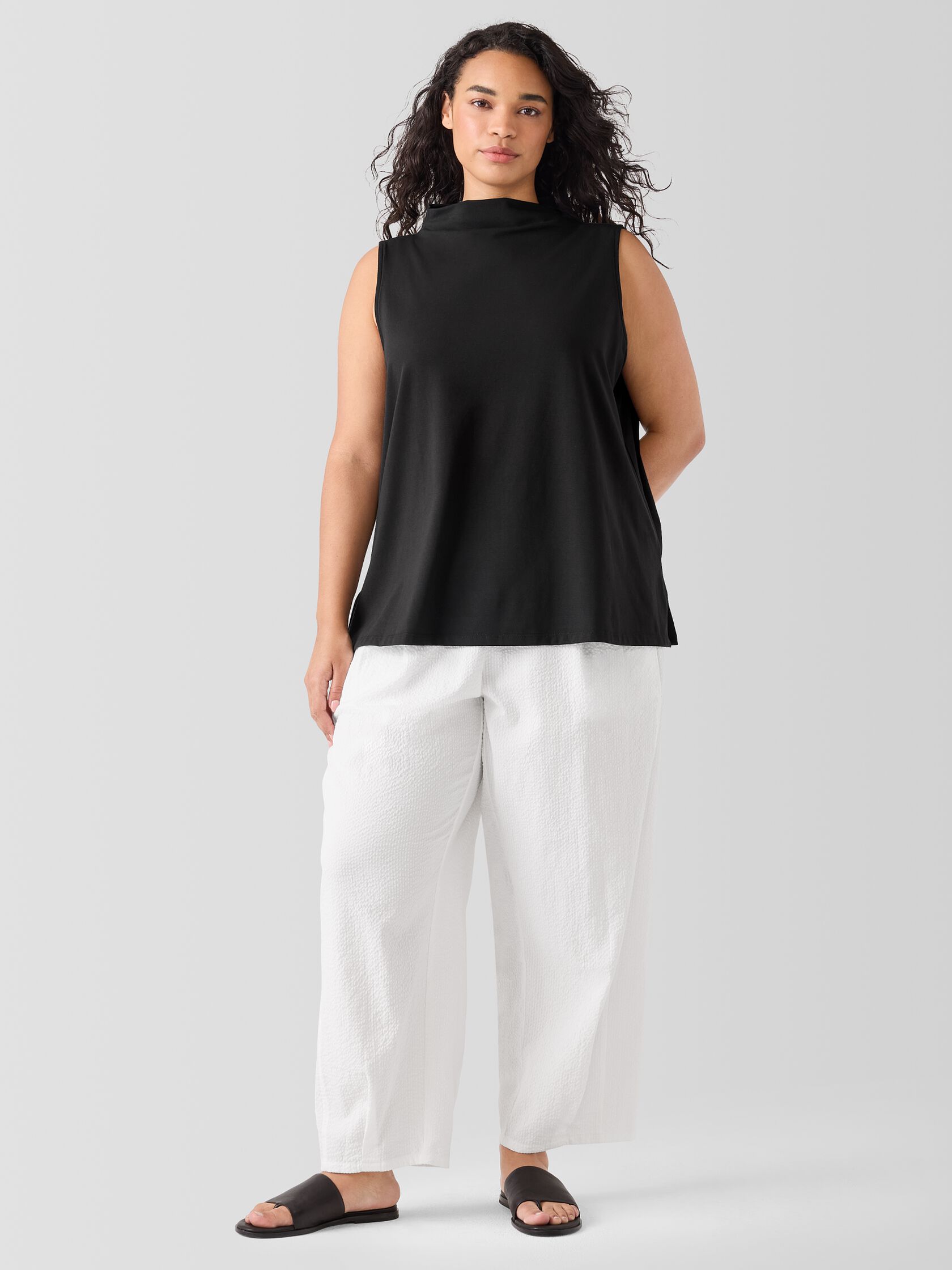 Pima Cotton Stretch Jersey Funnel Neck Tank