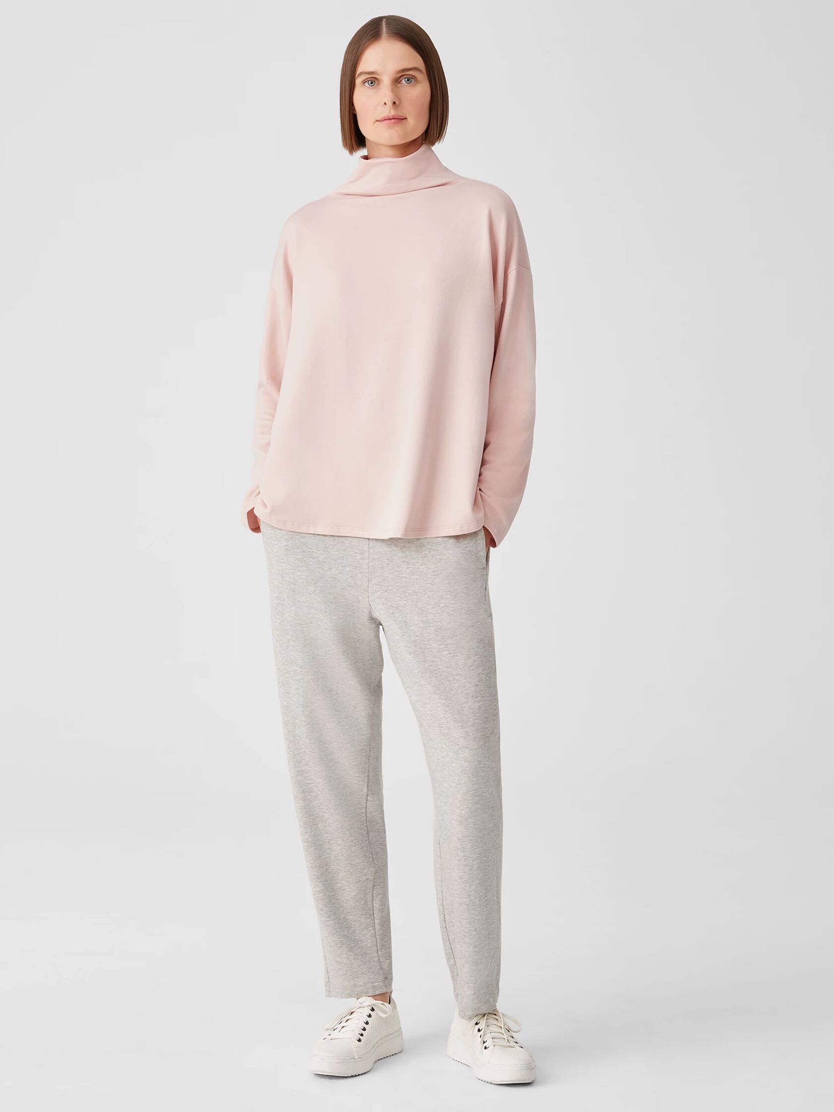 Cozy Brushed Terry Funnel Neck Box-Top