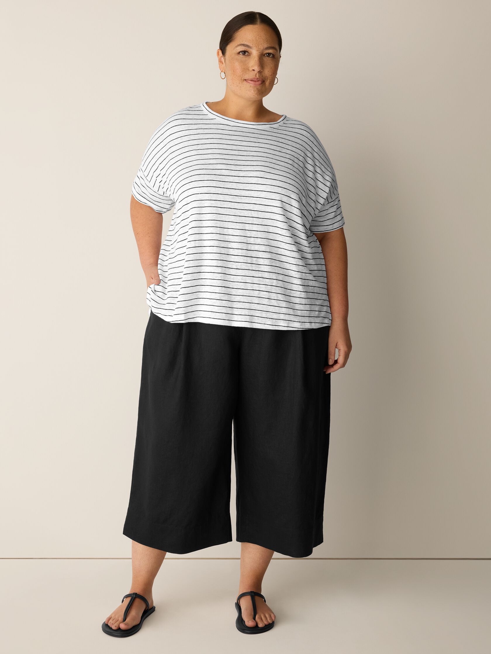 Organic Linen Jersey Stripe Box-Top