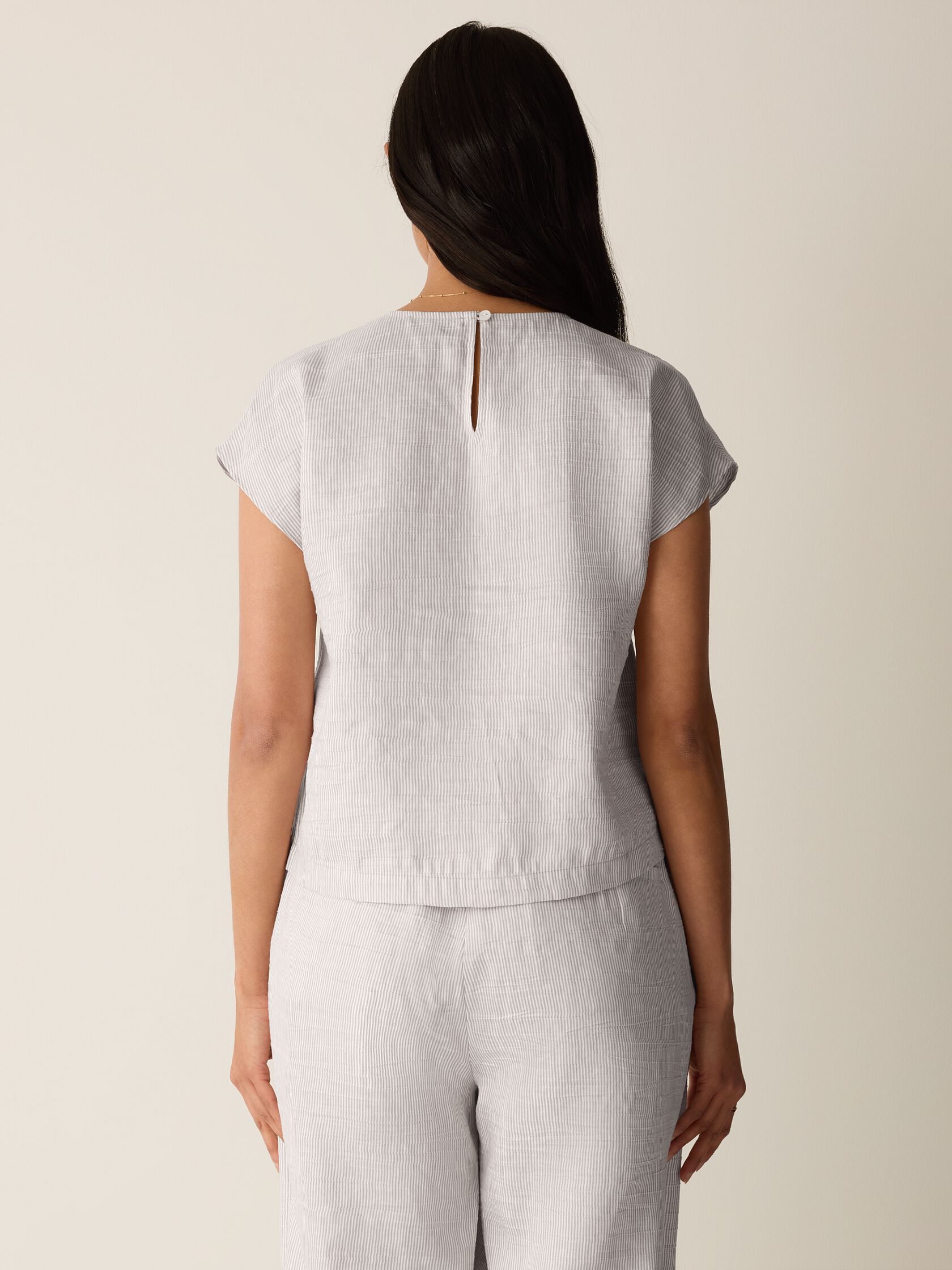 Striped Linen Nylon Sheen Square Top