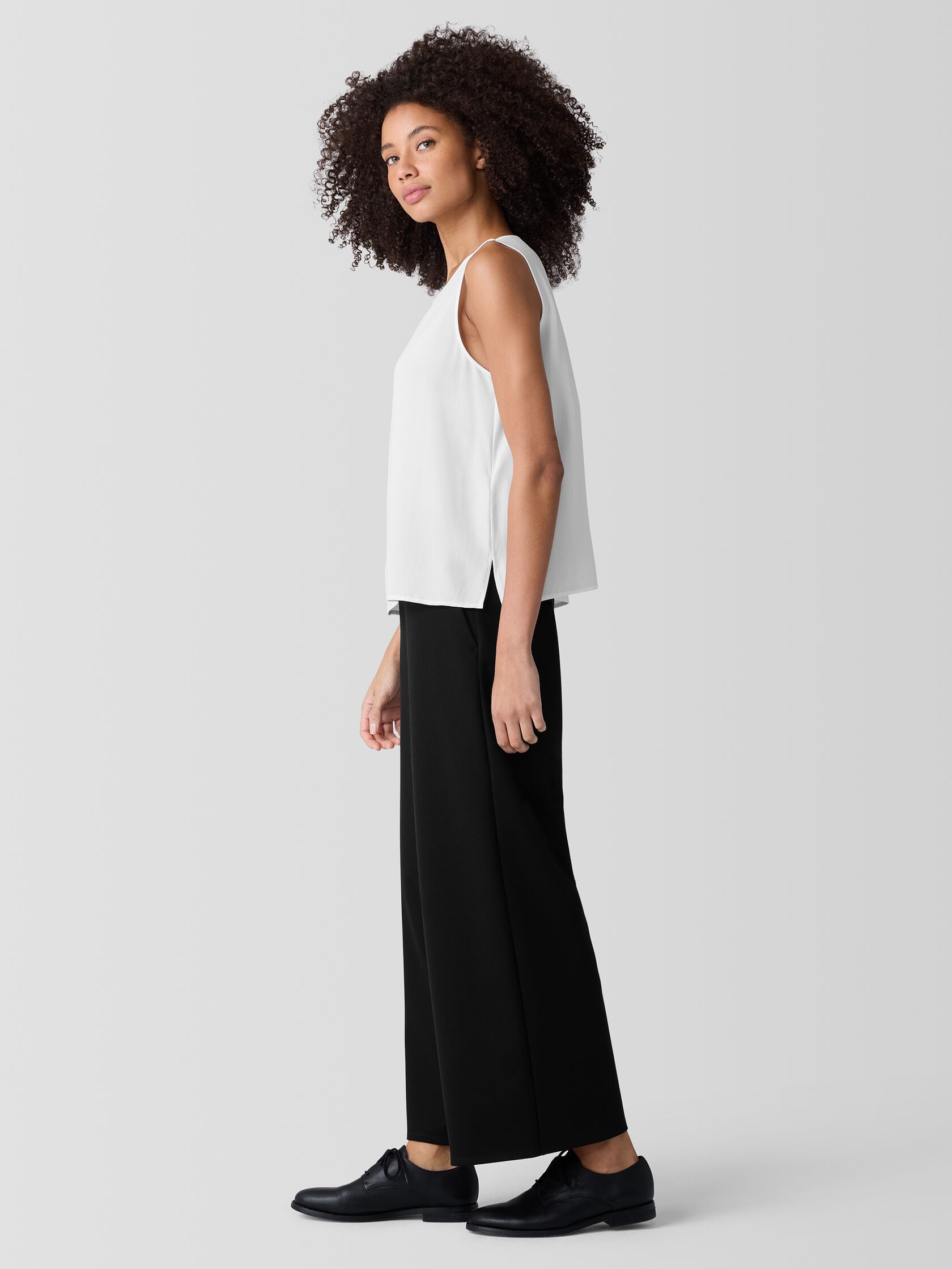Silk Georgette Crepe Round Neck Tank