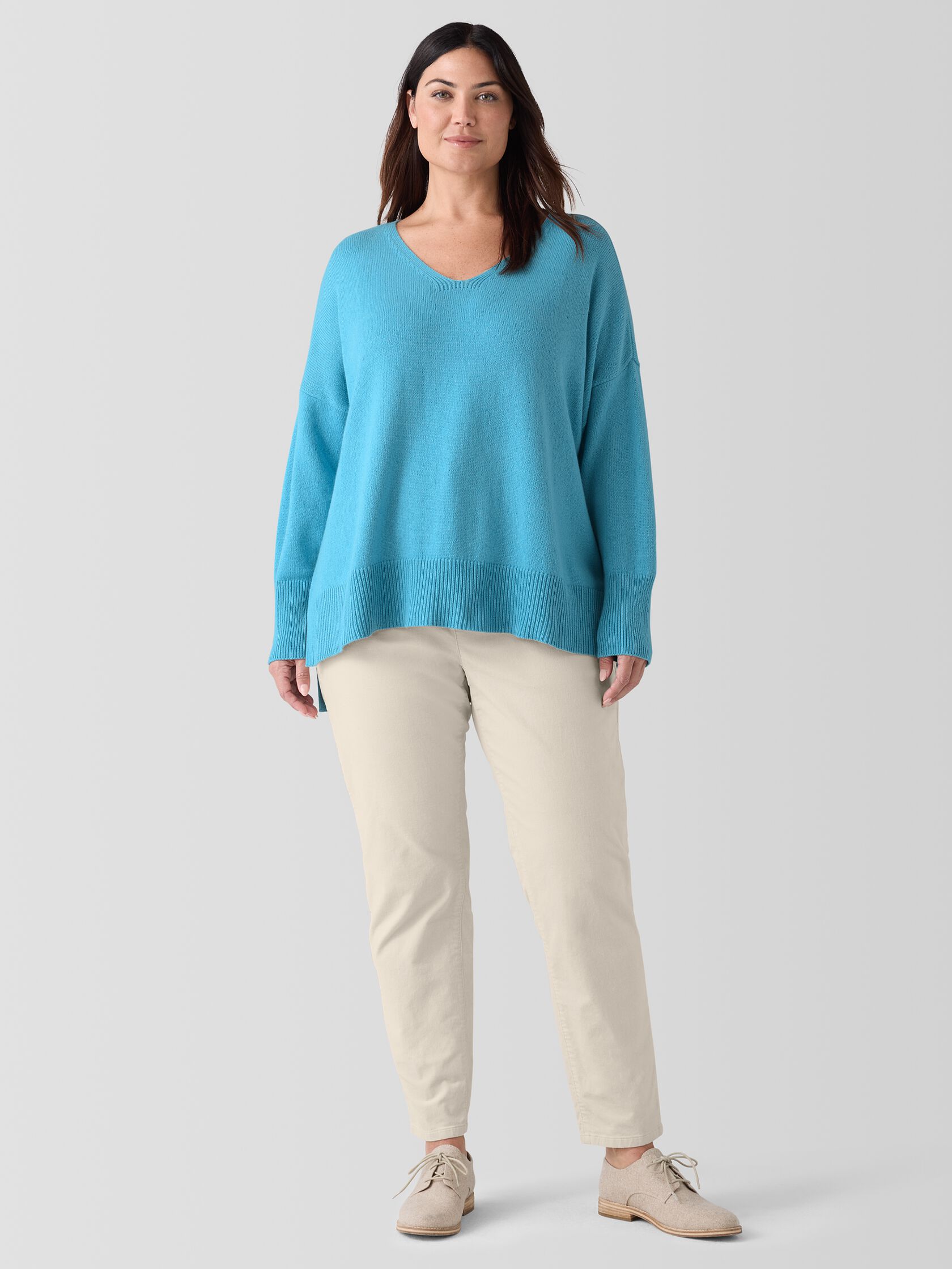 Cotton and Recycled Cashmere V-Neck Top