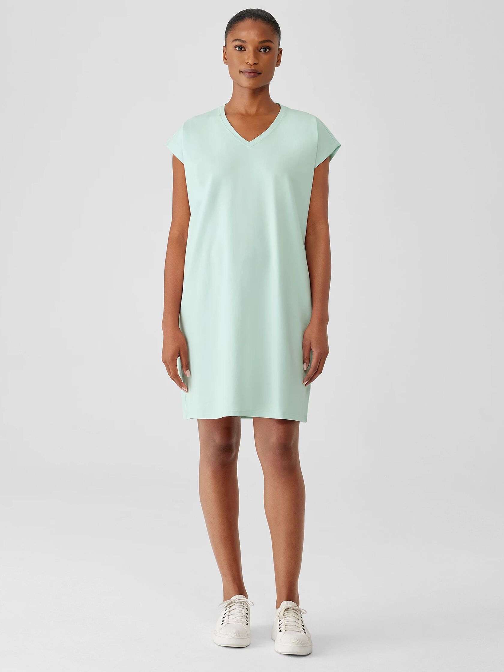 Pima Cotton Stretch Jersey V-Neck Dress