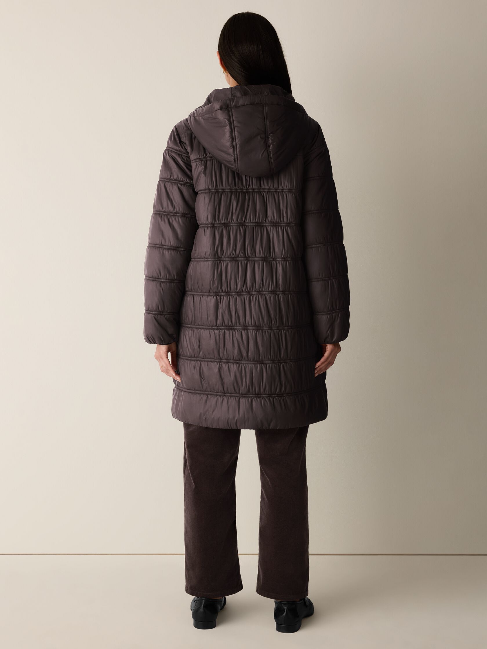 Eggshell Recycled Nylon Hooded Quilted Coat