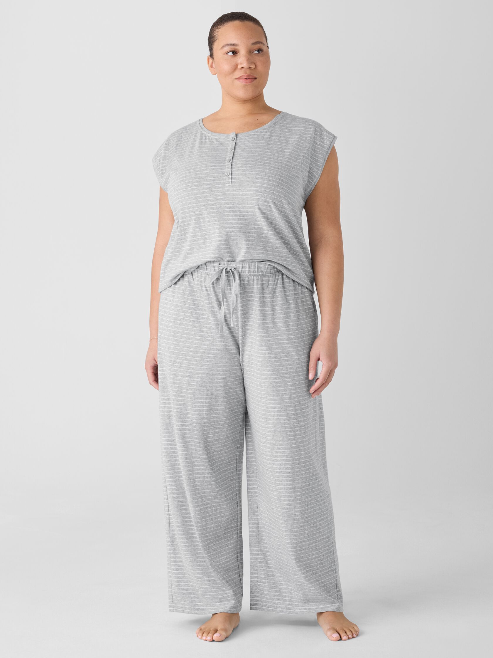 Striped Organic Cotton Jersey Wide-Leg Sleep Pant