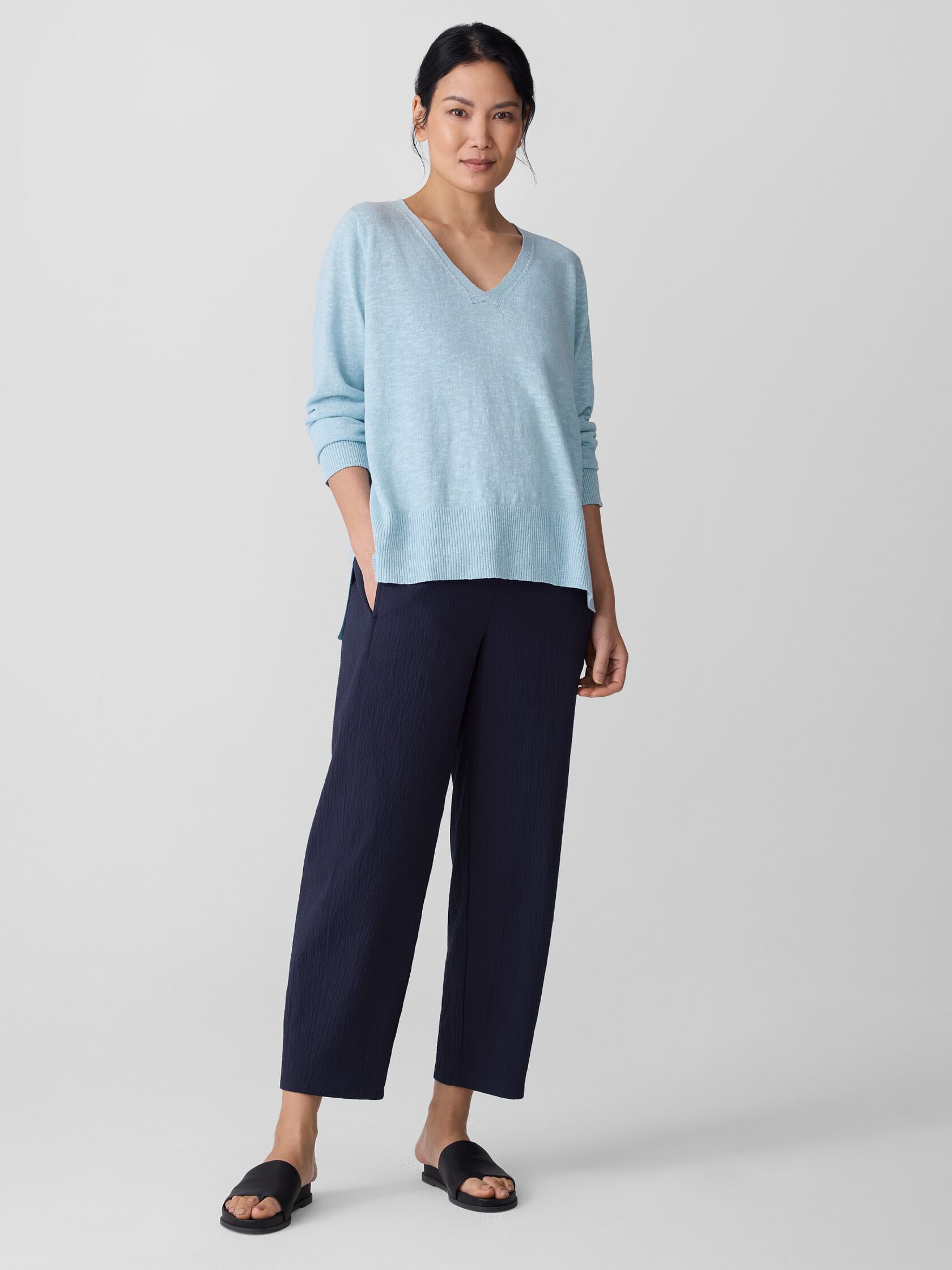 Organic Linen Cotton Slub V-Neck Top