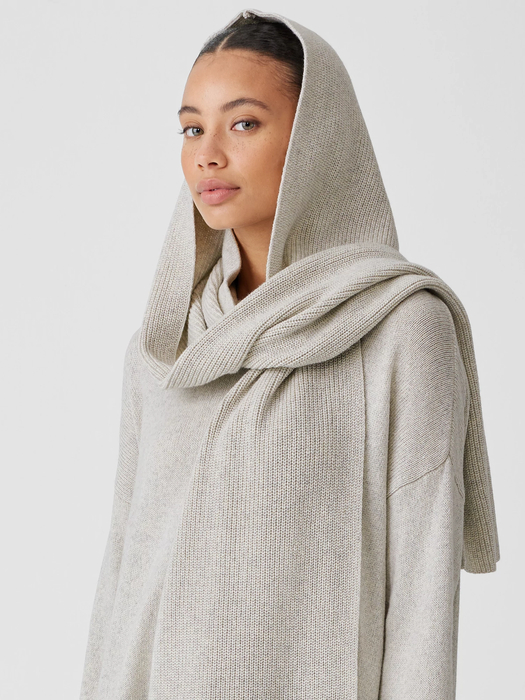 Cotton and Recycled Cashmere Hooded Scarf