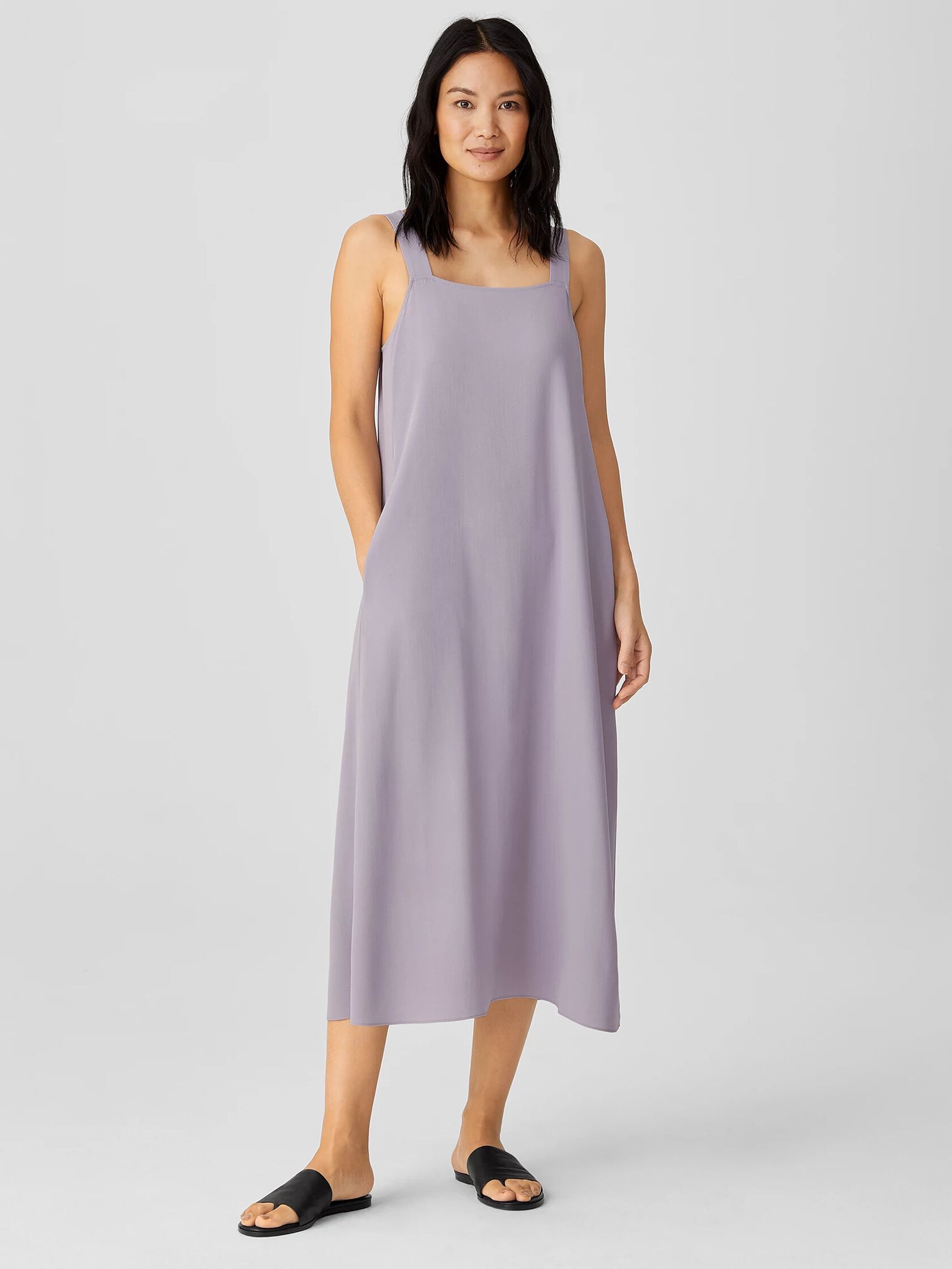 Silk Georgette Crepe Square Neck Dress