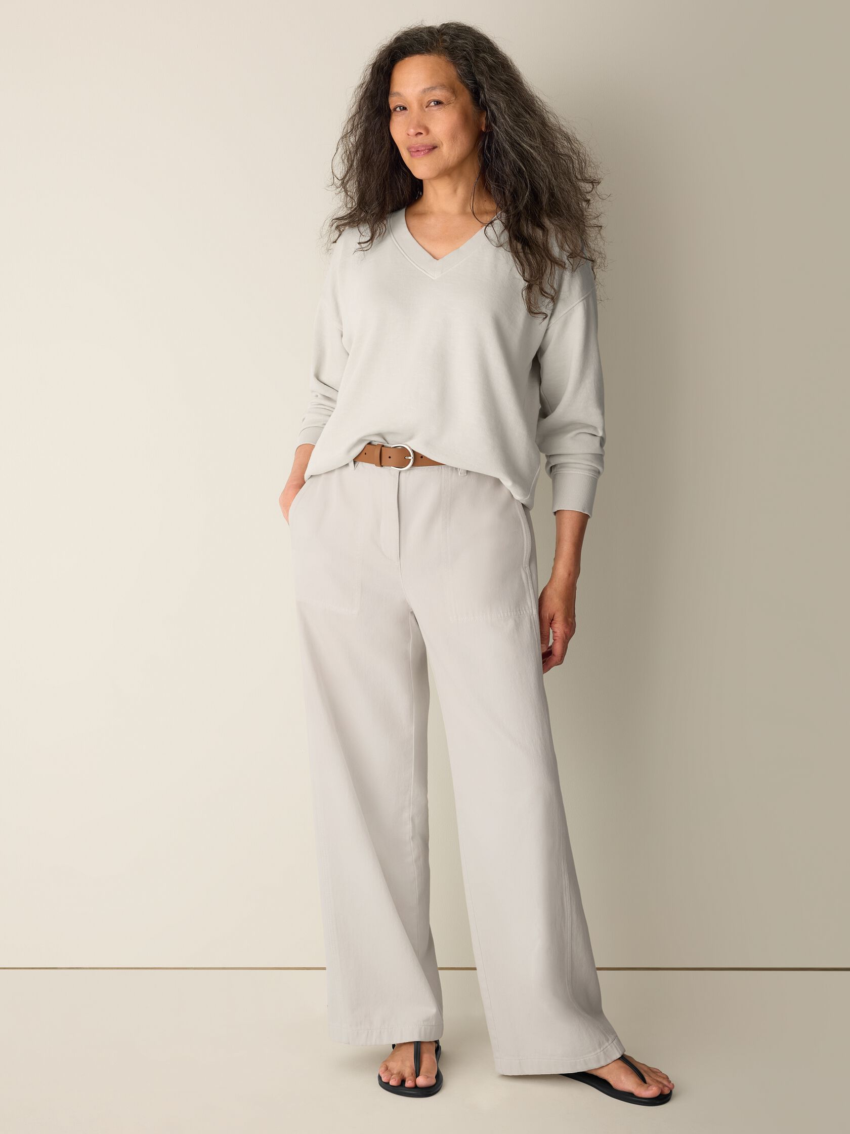 Garment-Dyed Utility Cotton Wide-Leg Pant