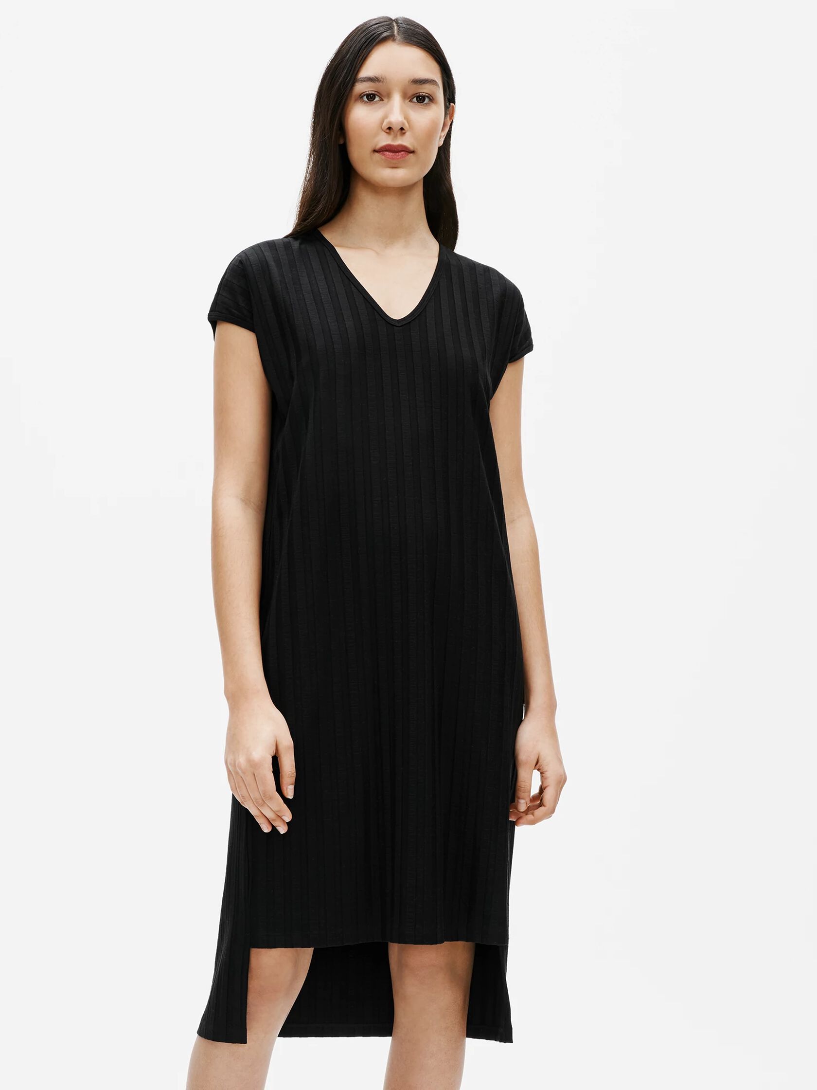 Wide Rib Stretch V-Neck Dress