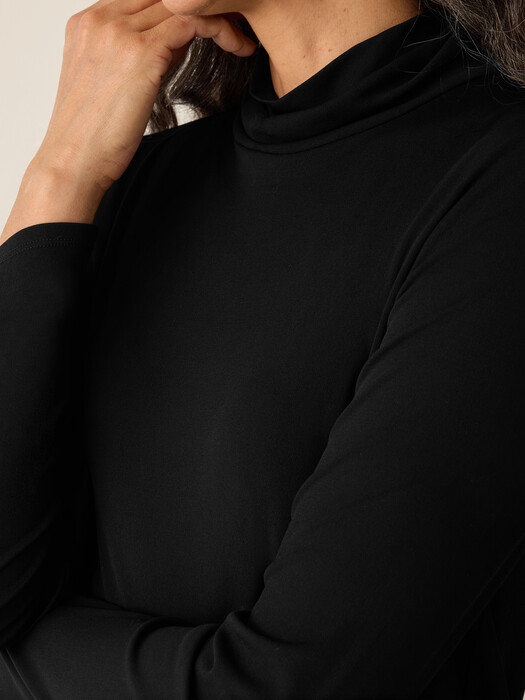 Stretch Silk Jersey Turtleneck Top