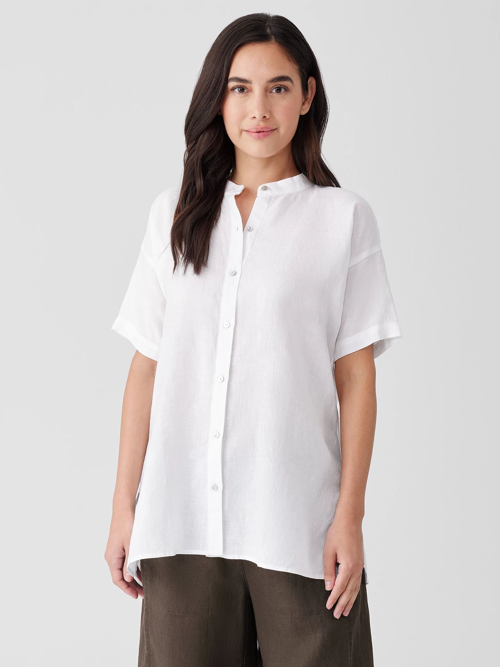 Handkerchief Linen Short-Sleeve Long Shirt