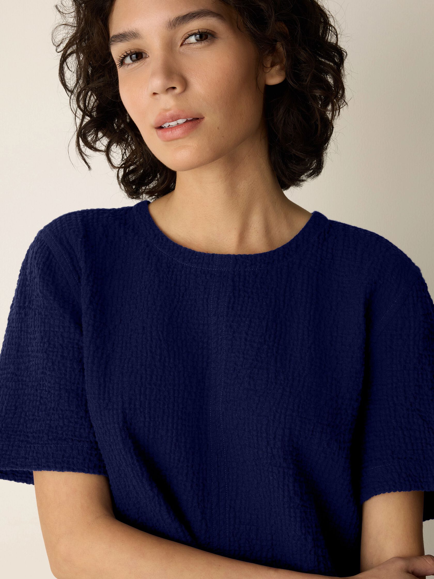 Organic Cotton Doubleweave Round Neck Top