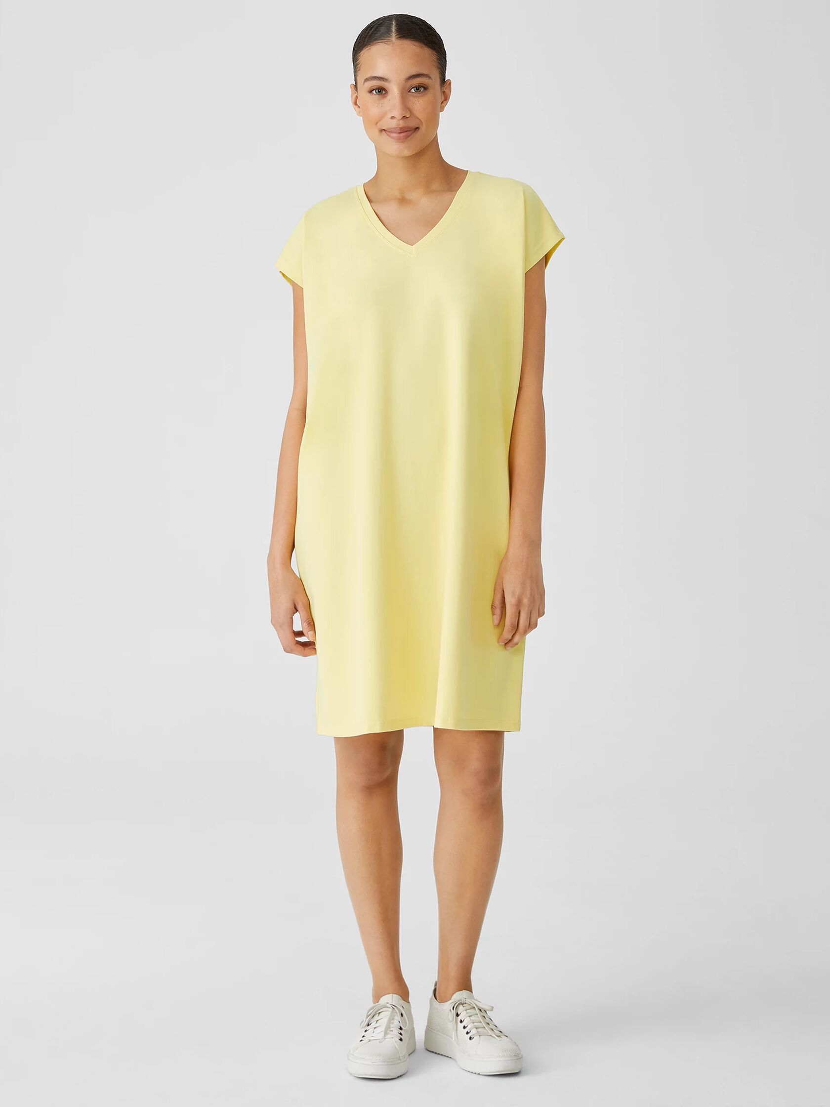 Pima Cotton Stretch Jersey V-Neck Dress