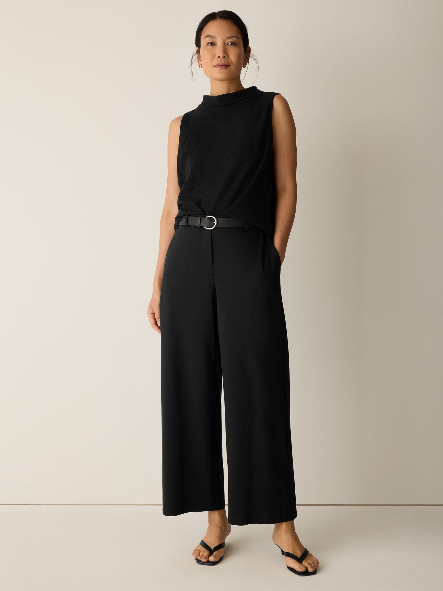 Cotton Blend Ponte Wide-Leg Trouser