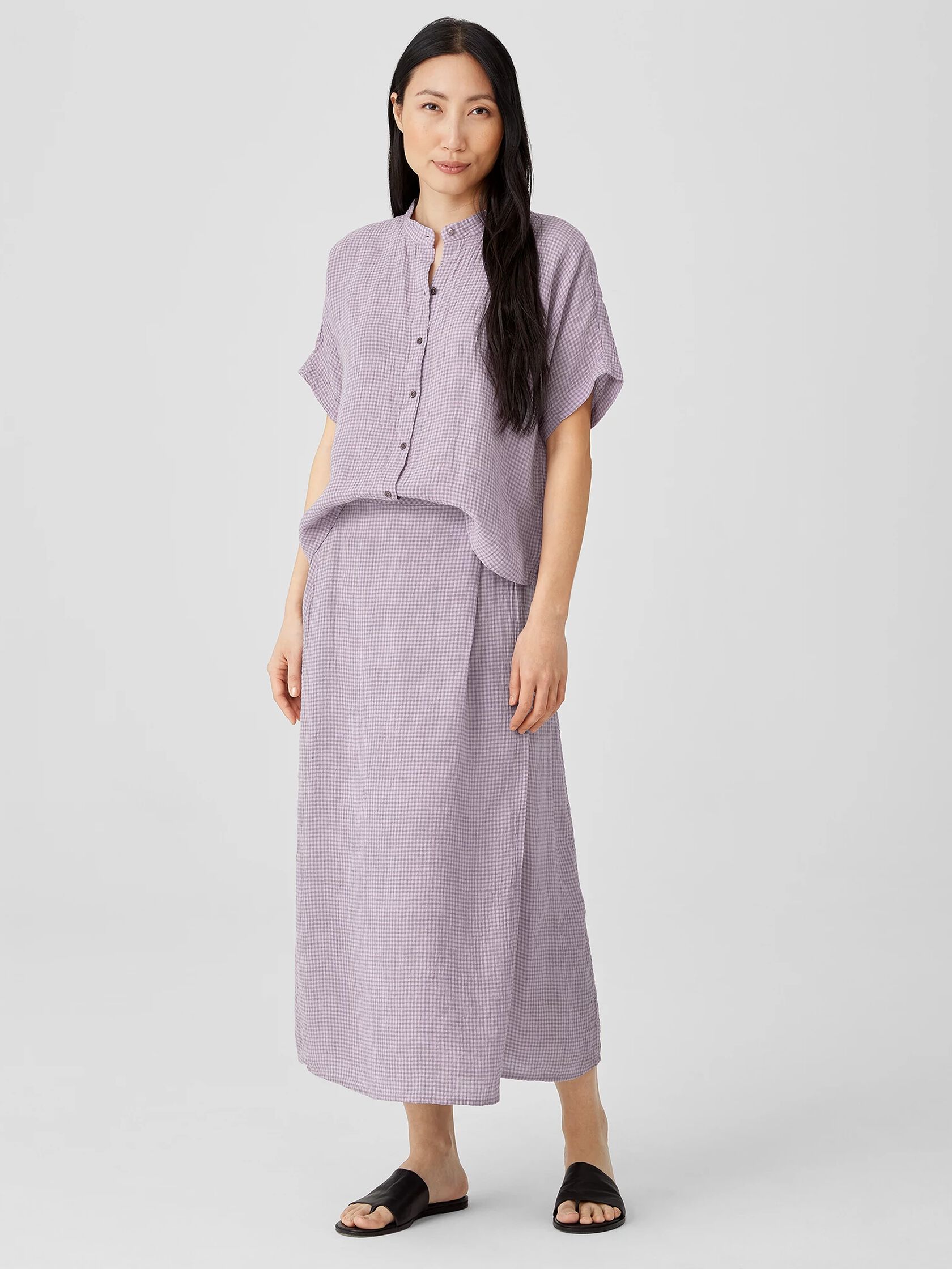 Puckered Organic Linen Wrap Skirt