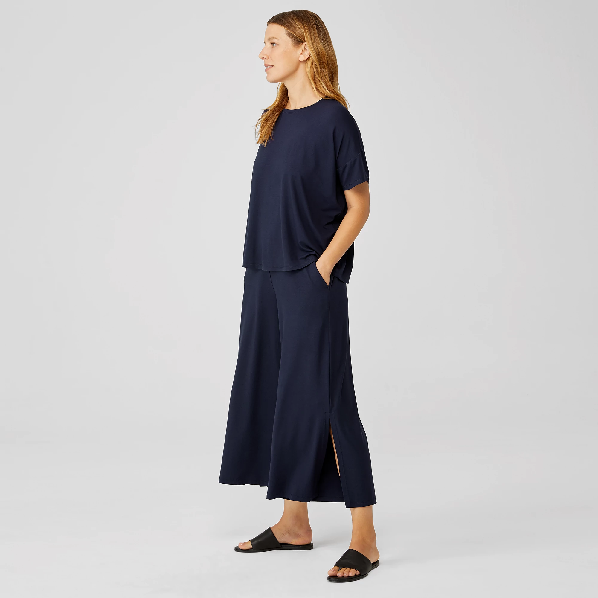 Viscose Jersey Wide-Leg Pant with Slits 